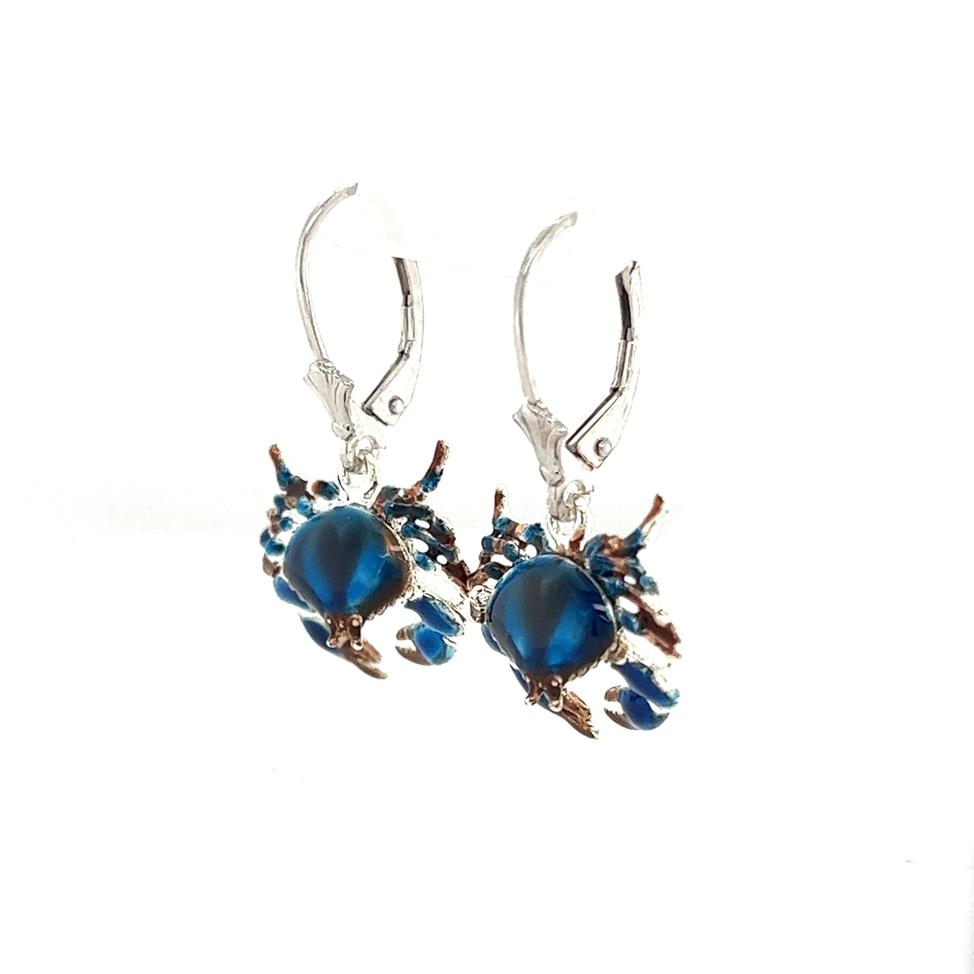 Stone Crab Dangle Earrings with Enameling in Sterling Silver Right Side View