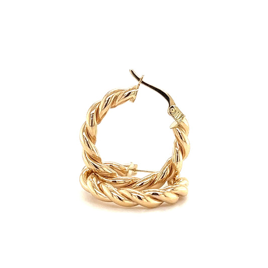 Twisted Hoop Earrings in 14K Yellow Gold Front View