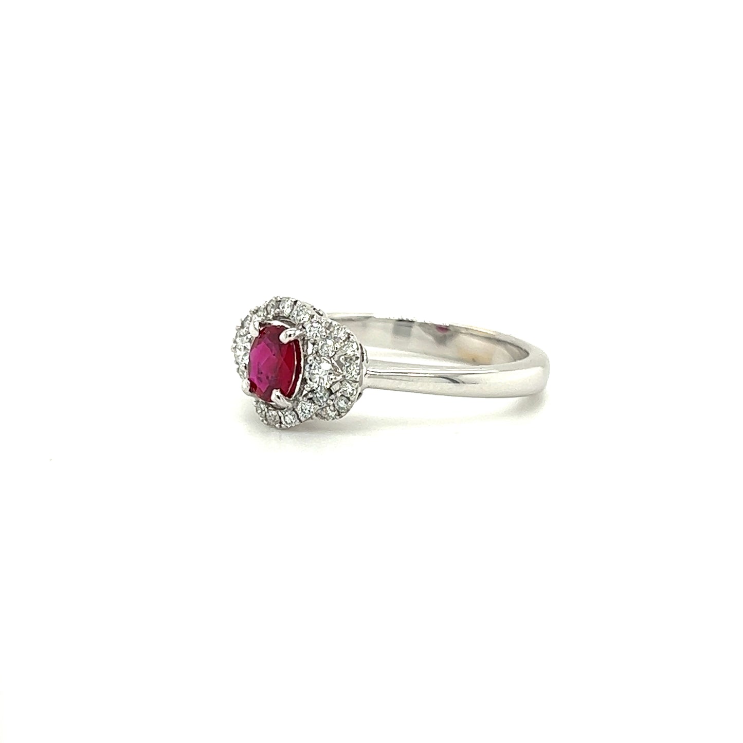 Oval Ruby Ring with 0.25ctw of Diamonds in 18K White Gold Right Side View