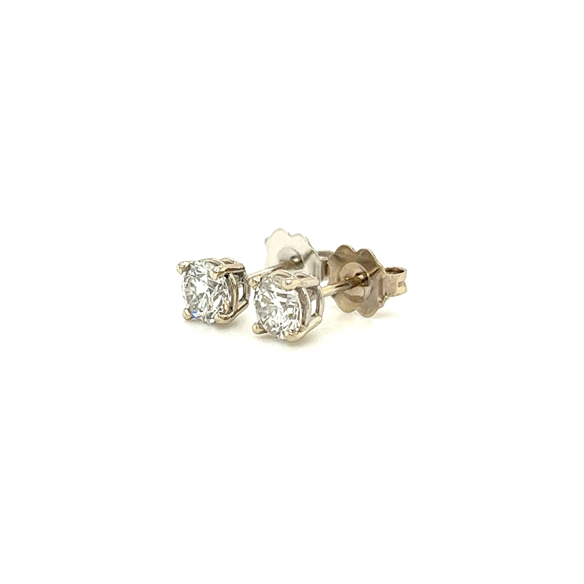 Diamond Stud Earrings with 0.80ctw of Diamonds in 14K White Gold Right Side View