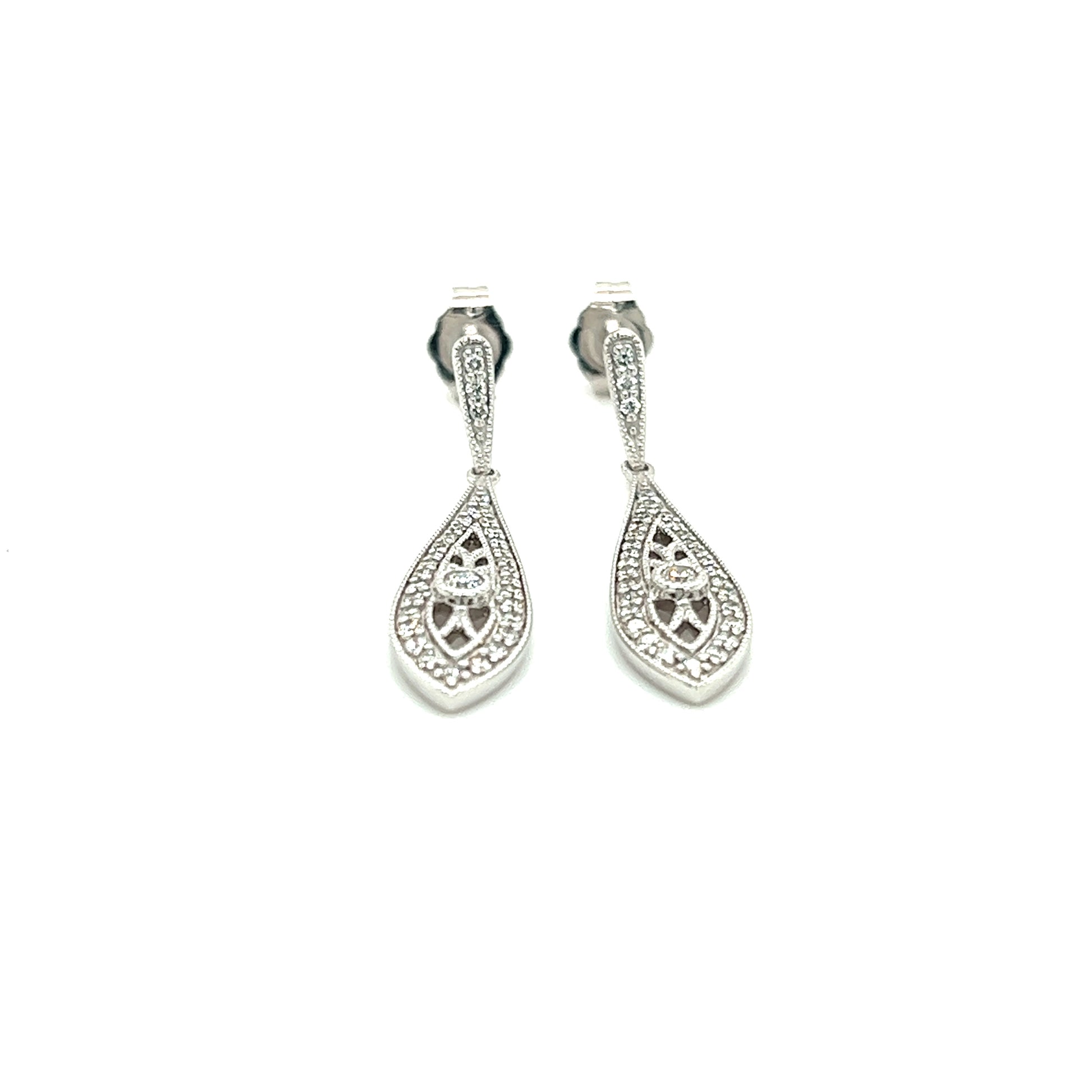 Diamond Dangle Earrings with 0.375ctw of Diamonds in 14K White Gold Flat Front View