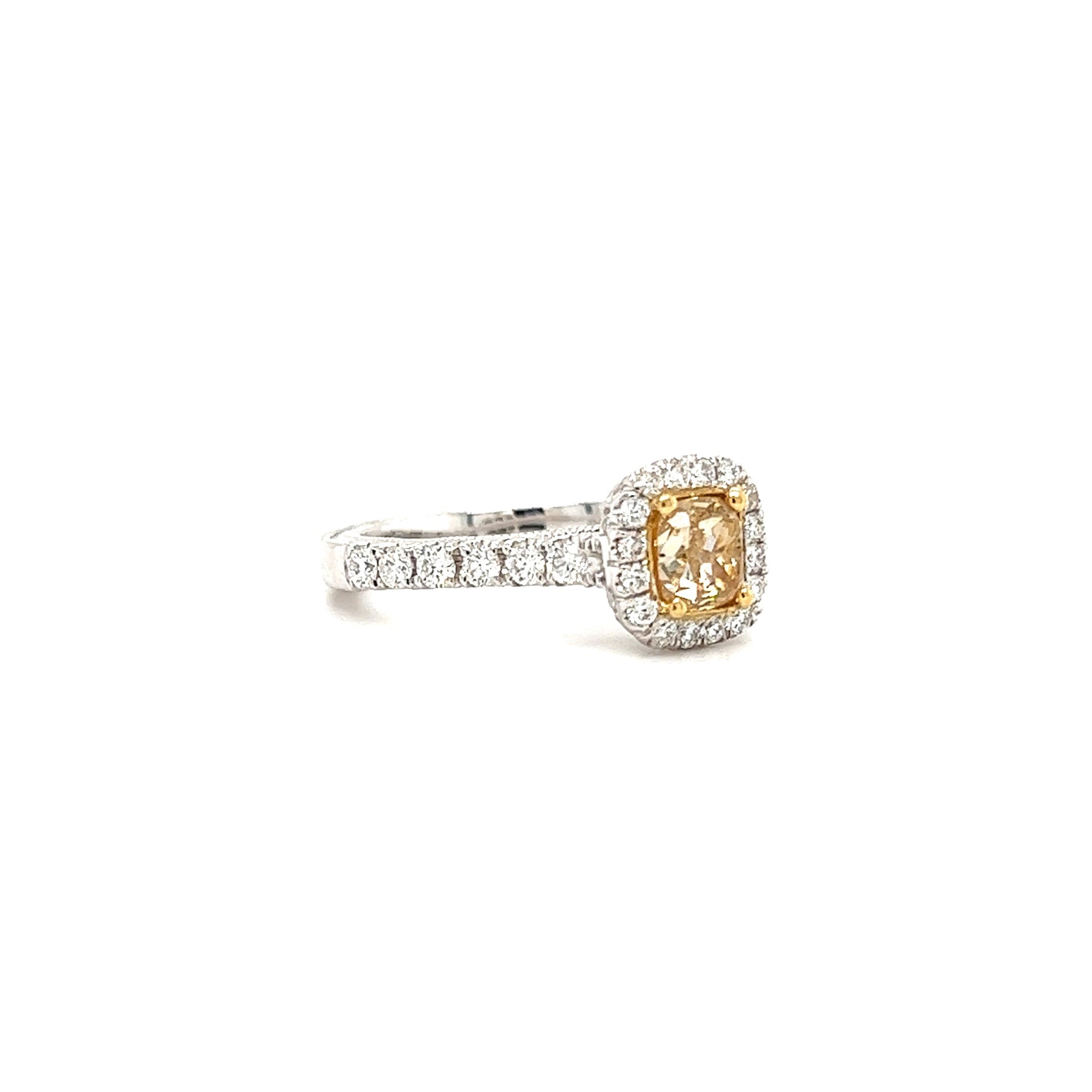Yellow Diamond Ring with Forty-Two Diamonds in 18K White Gold Right Side View