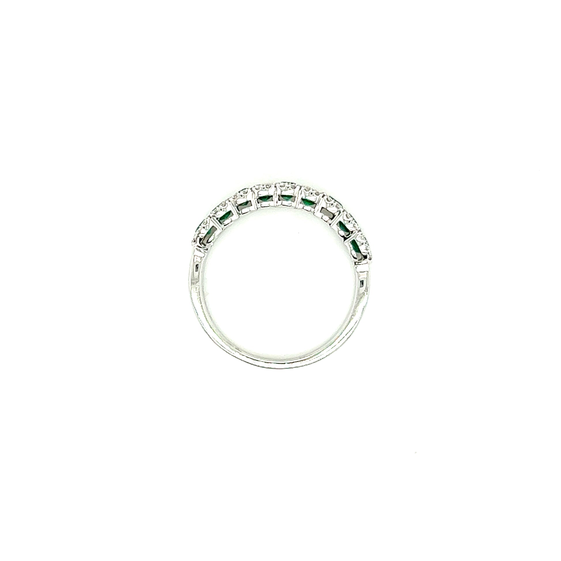 Round Emerald Ring with Sixty Accent Diamonds in 14K White Gold Top View