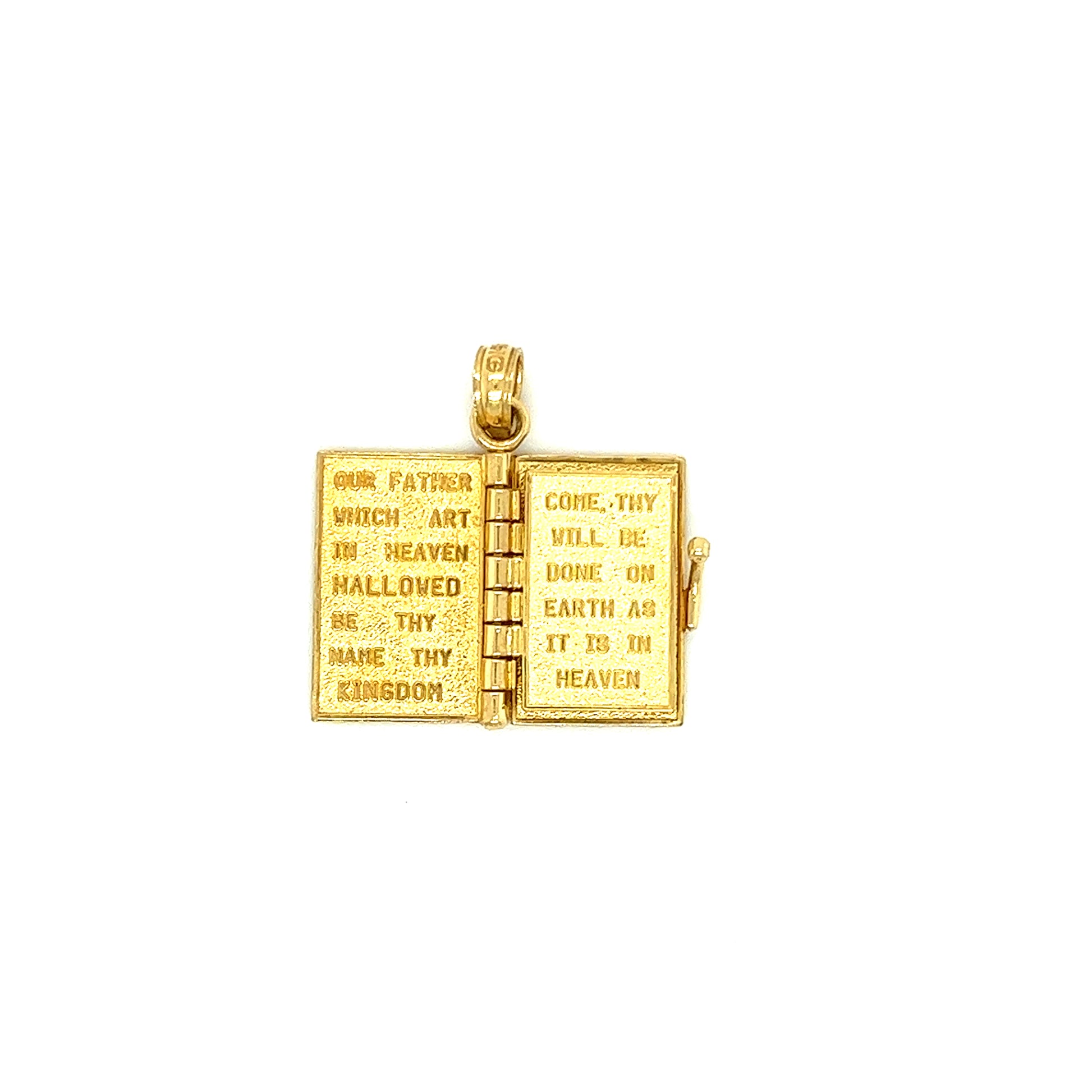 Bible Charm with 3D Lord's Prayer pages in 14K Yellow Gold Second Page