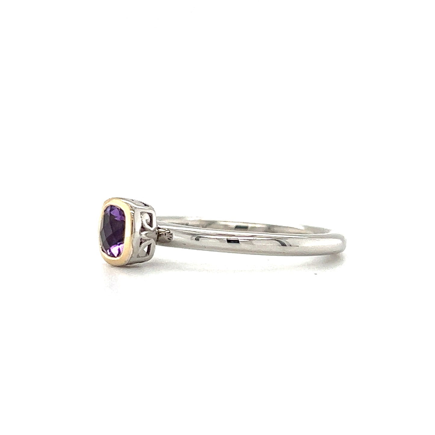 Cushion Amethyst Ring in Sterling Silver with 14K Yellow Gold Accent Left Side View