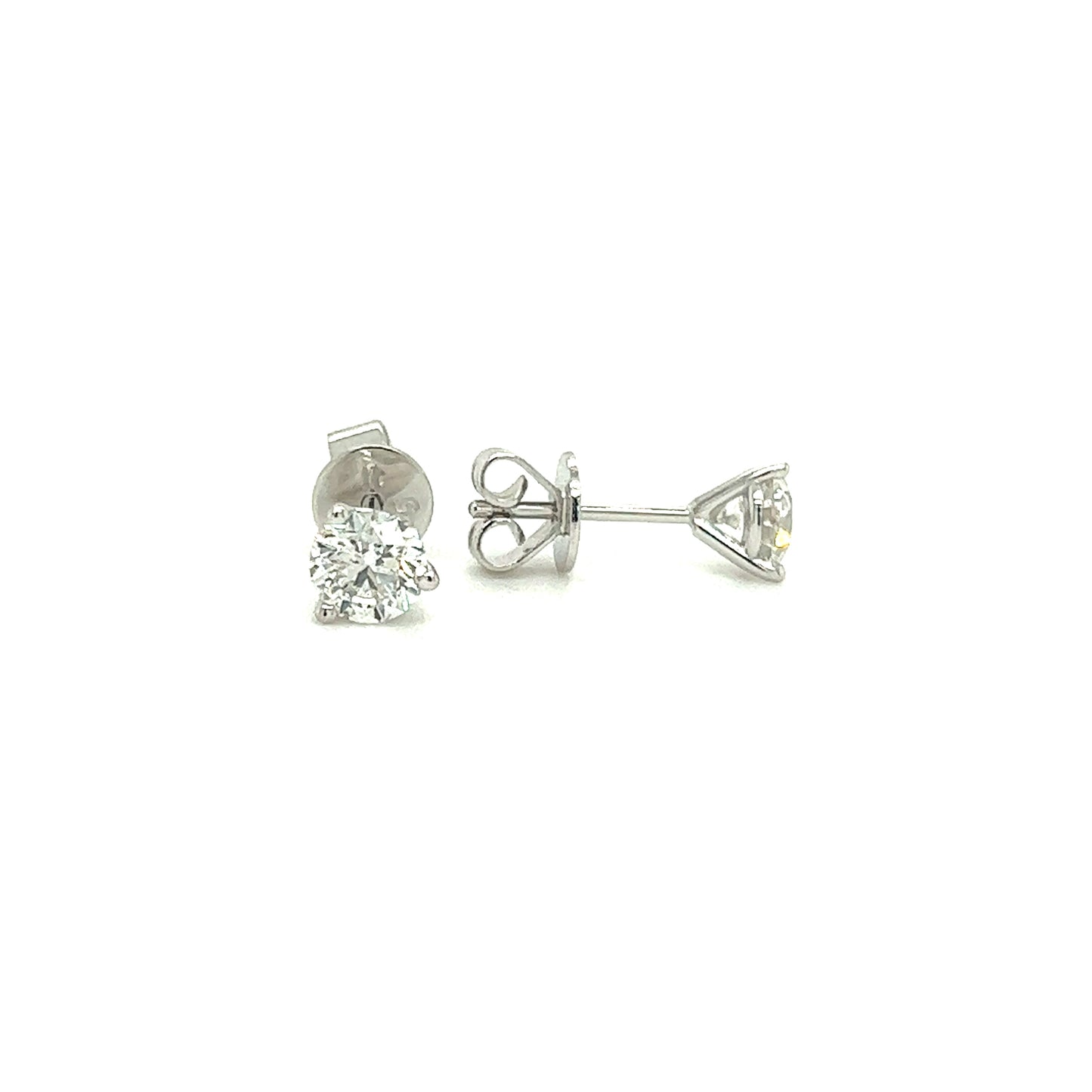 Diamond Stud Earrings with 0.75ctw of Diamonds in 14K White Gold Front and Side View