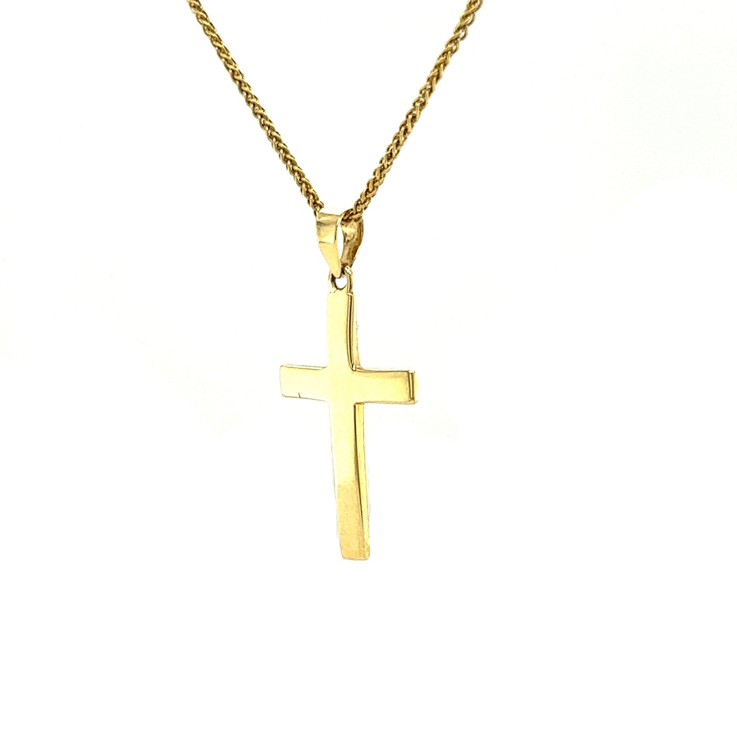 Flat Cross Pendant in 14K Yellow Gold Pendant and Chain Right Side View
