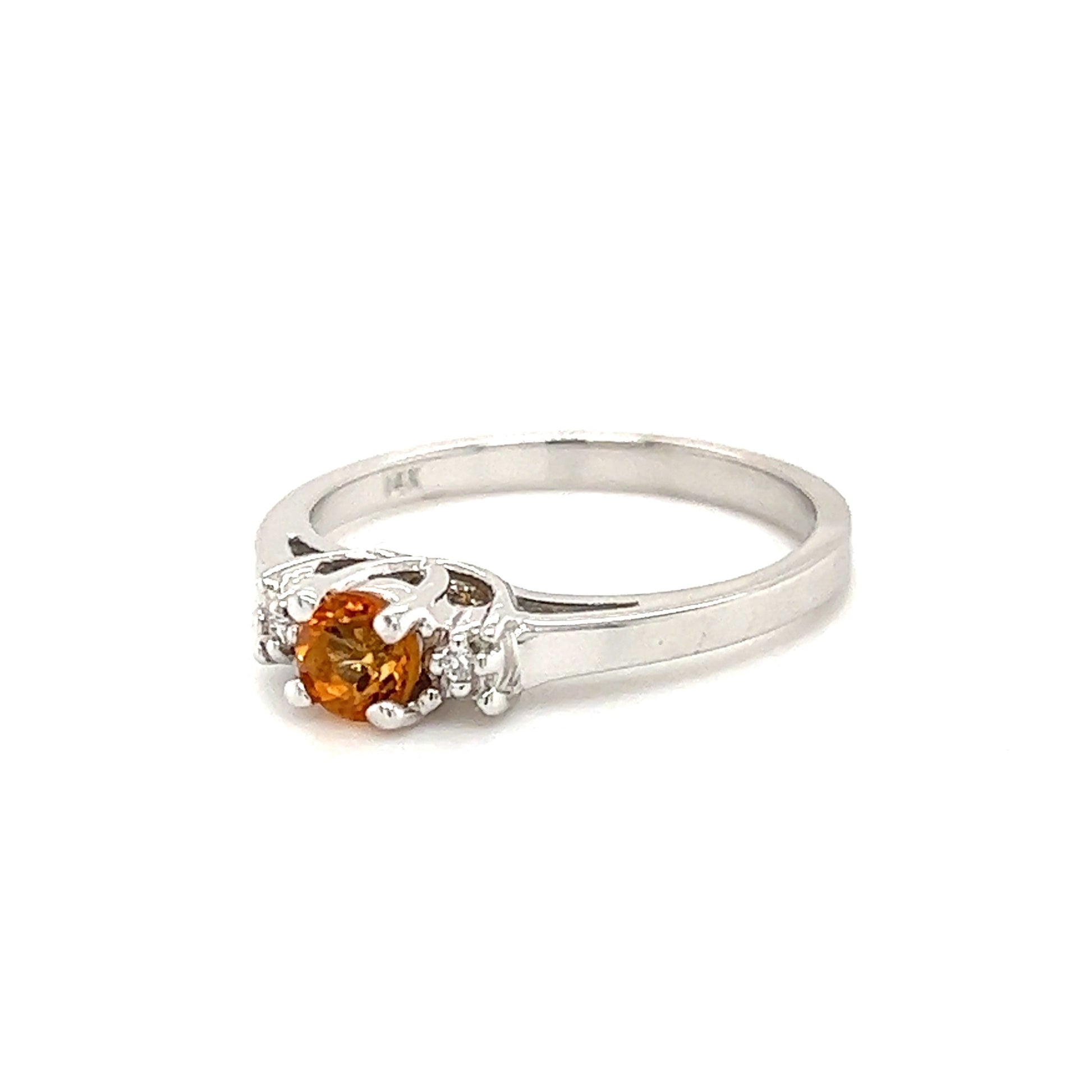 Round Citrine Ring with Side Diamonds in 14K White Gold Right Side View