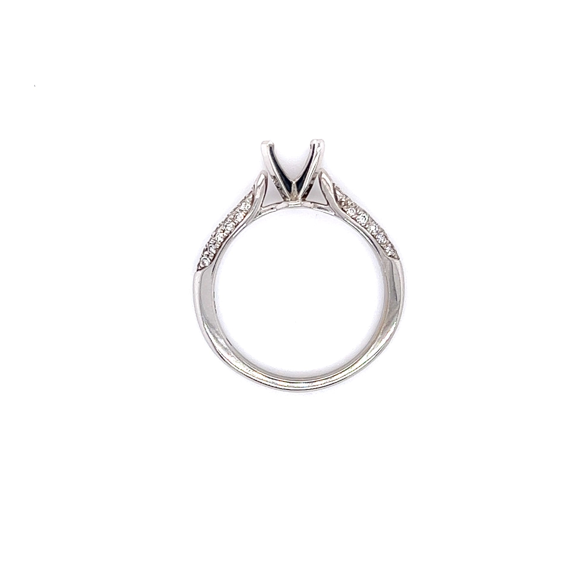 Four Prong Ring Setting with Thirty-Eight Side Diamonds in 14K White Gold Top View