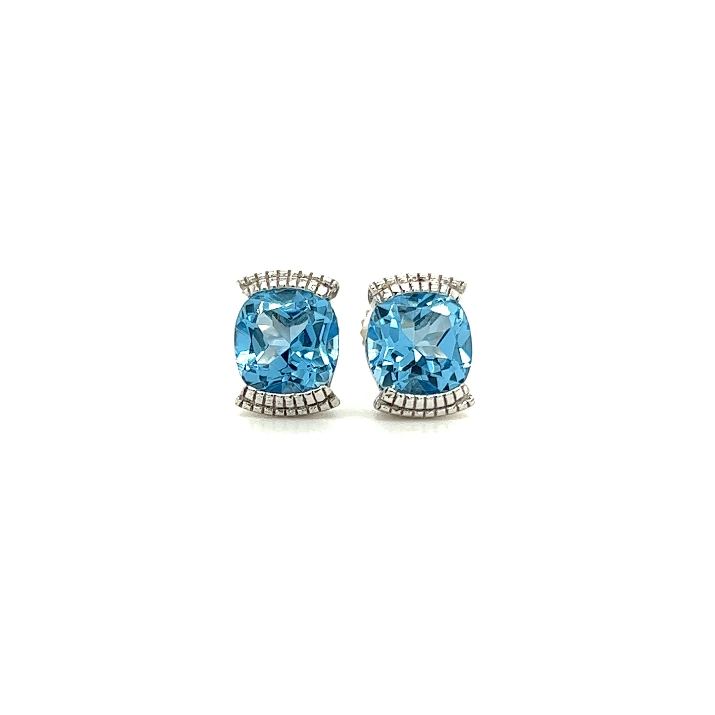 Cushion Blue Topaz Stud Earrings with 1.78ctw of Swiss Blue Topaz in 14K White Gold Front View