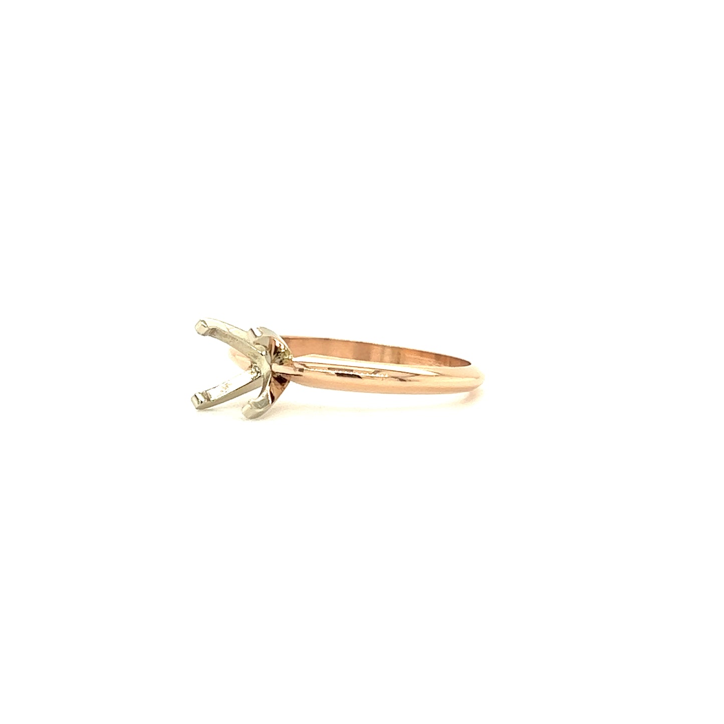 Solitaire Engagement Setting with 14K White Gold Prong Head in 14K Rose Gold Right Side View