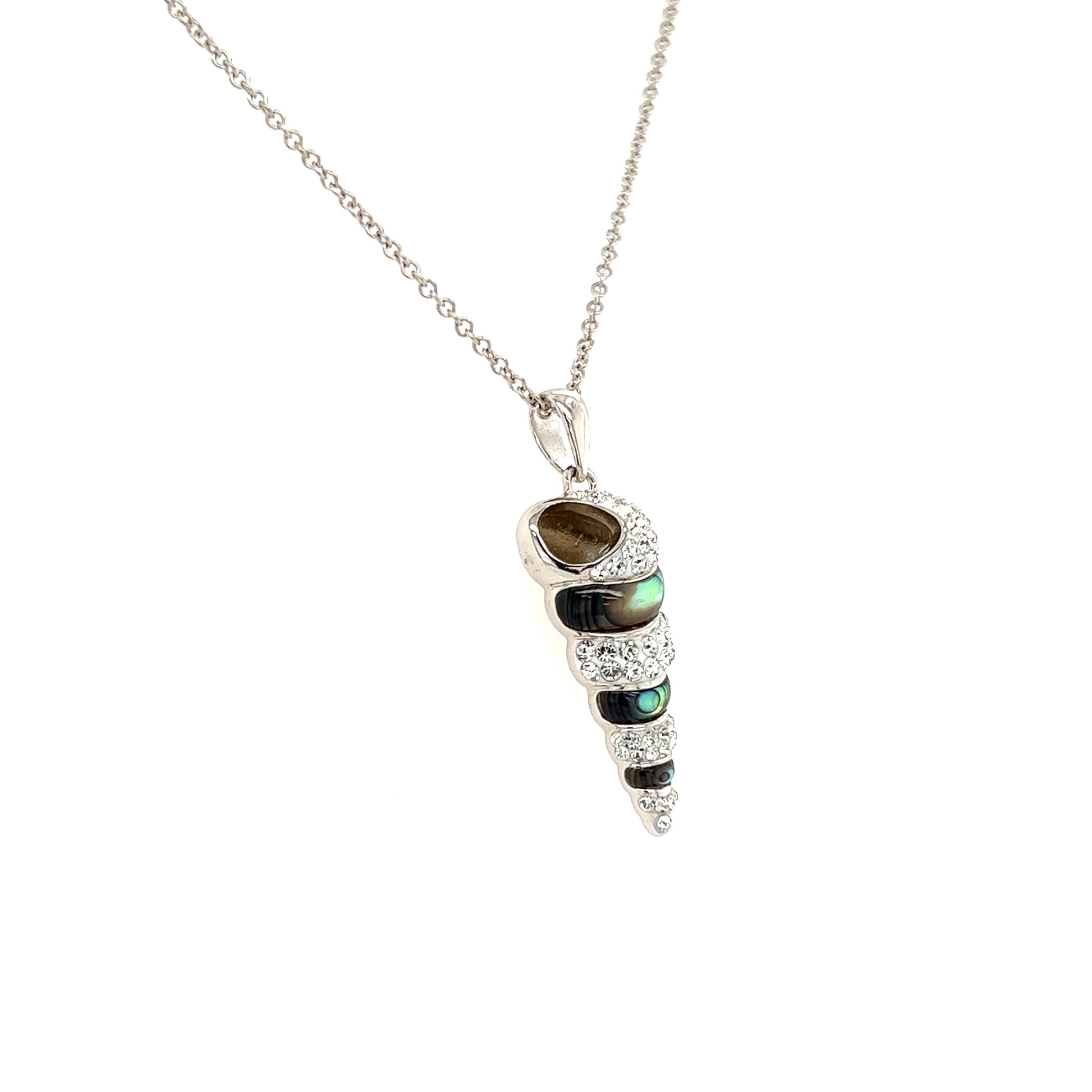Abalone Shell Necklace with Swarovski Crystals in Sterling Silver Left Side View