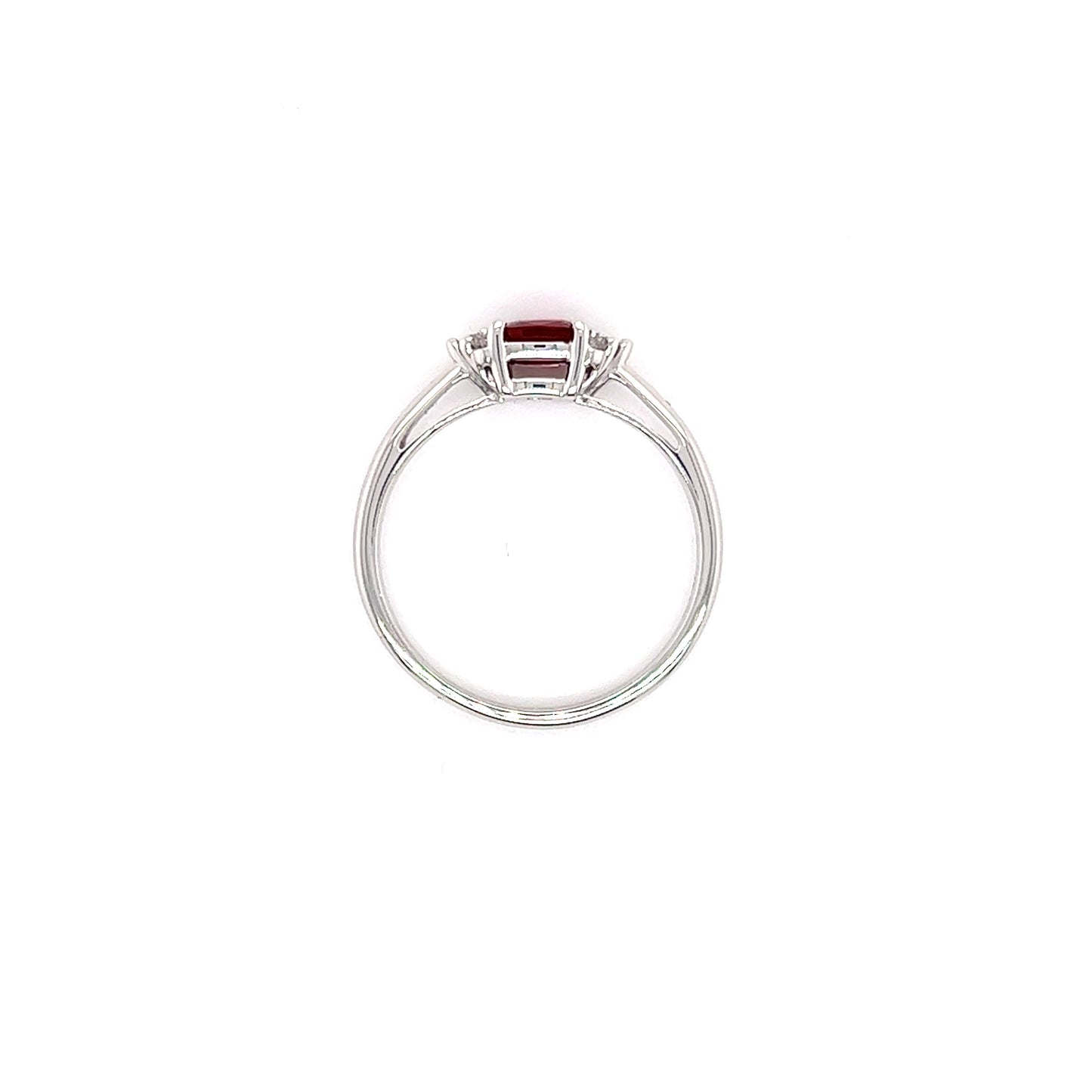 Cushion Ruby Ring With Six Side Diamonds in 14K White Gold Top View