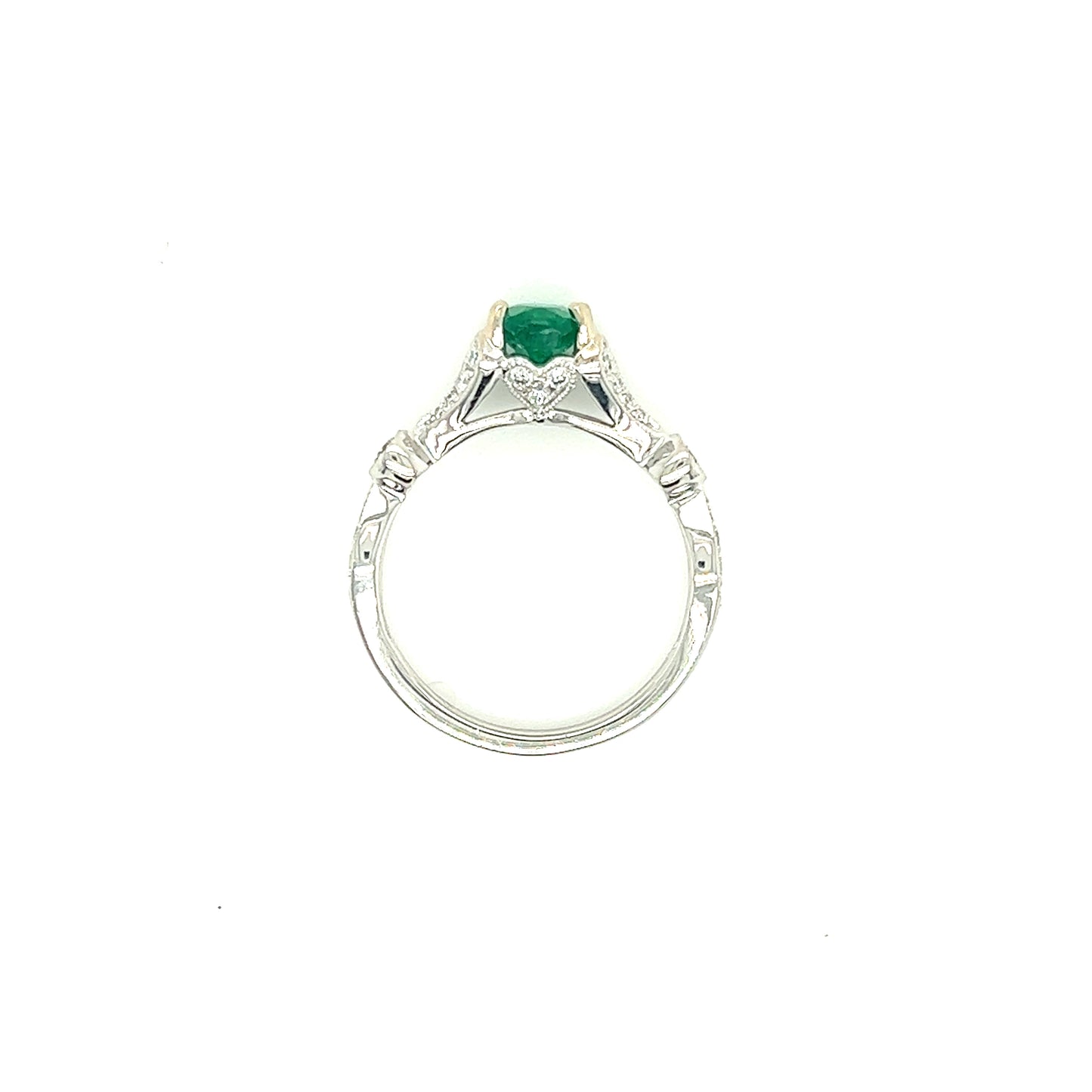 Oval Emerald Ring with 0.39ctw of Diamonds in 14K White Gold Top View