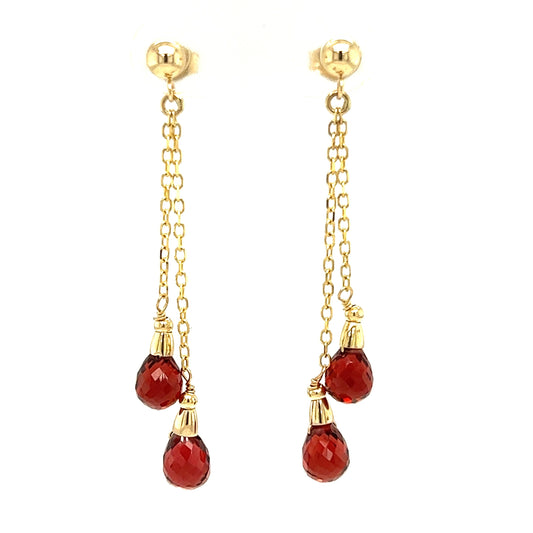 Teardrop Dangle Earrings with Four Garnets in 14K Yellow Gold Front View