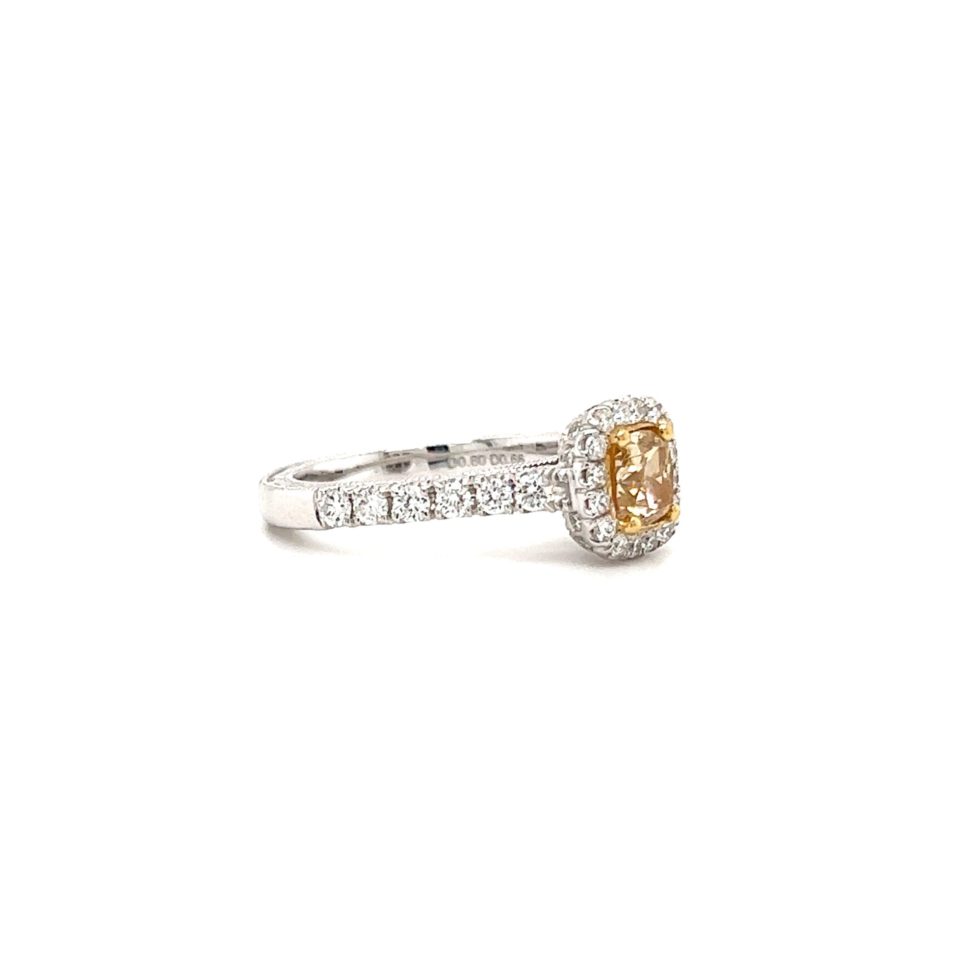Yellow Diamond Ring with Forty-Two Diamonds in 18K White Gold Right Profile