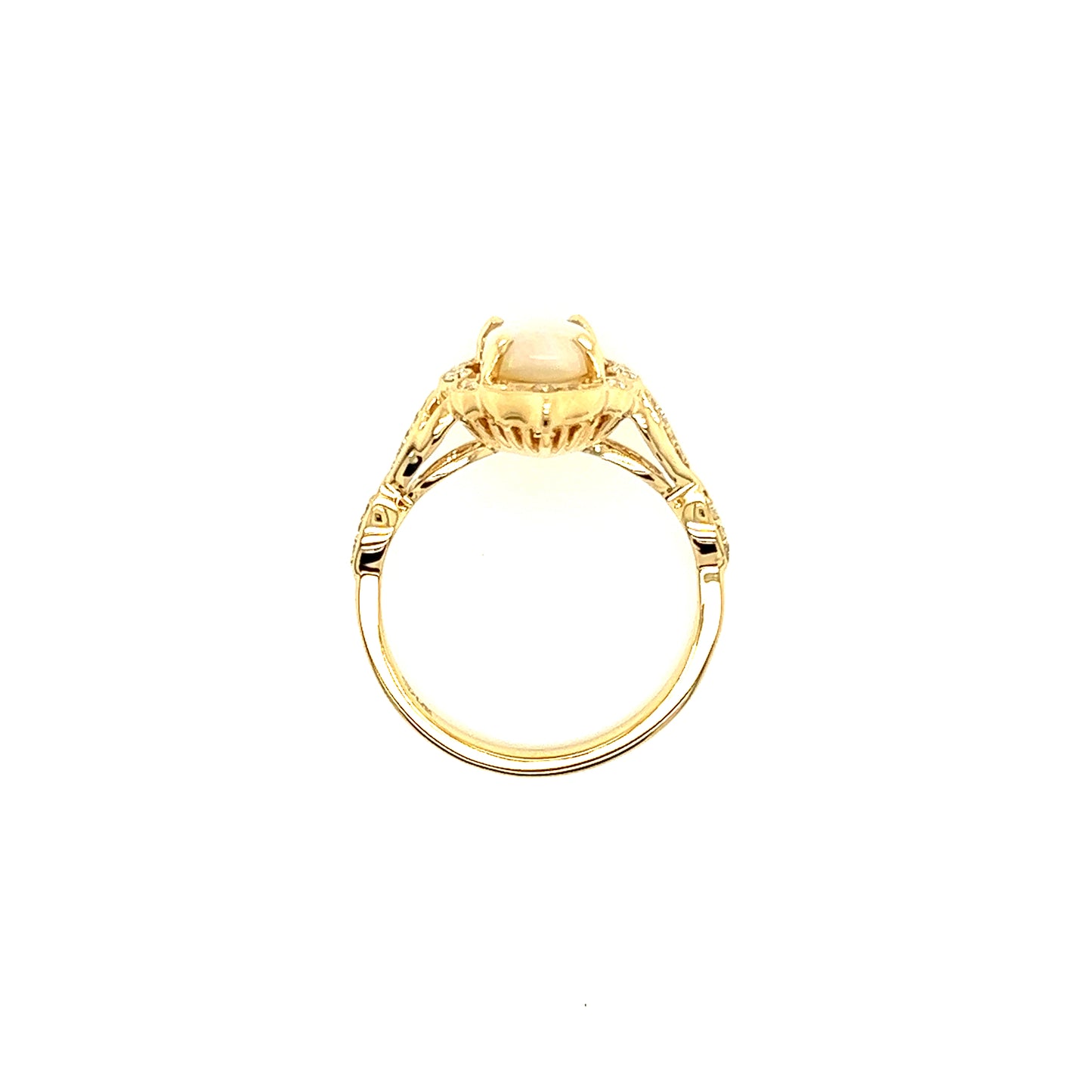 Cabochon White Opal Ring with 0.125ctw of Diamonds in 14K Yellow Gold Top View