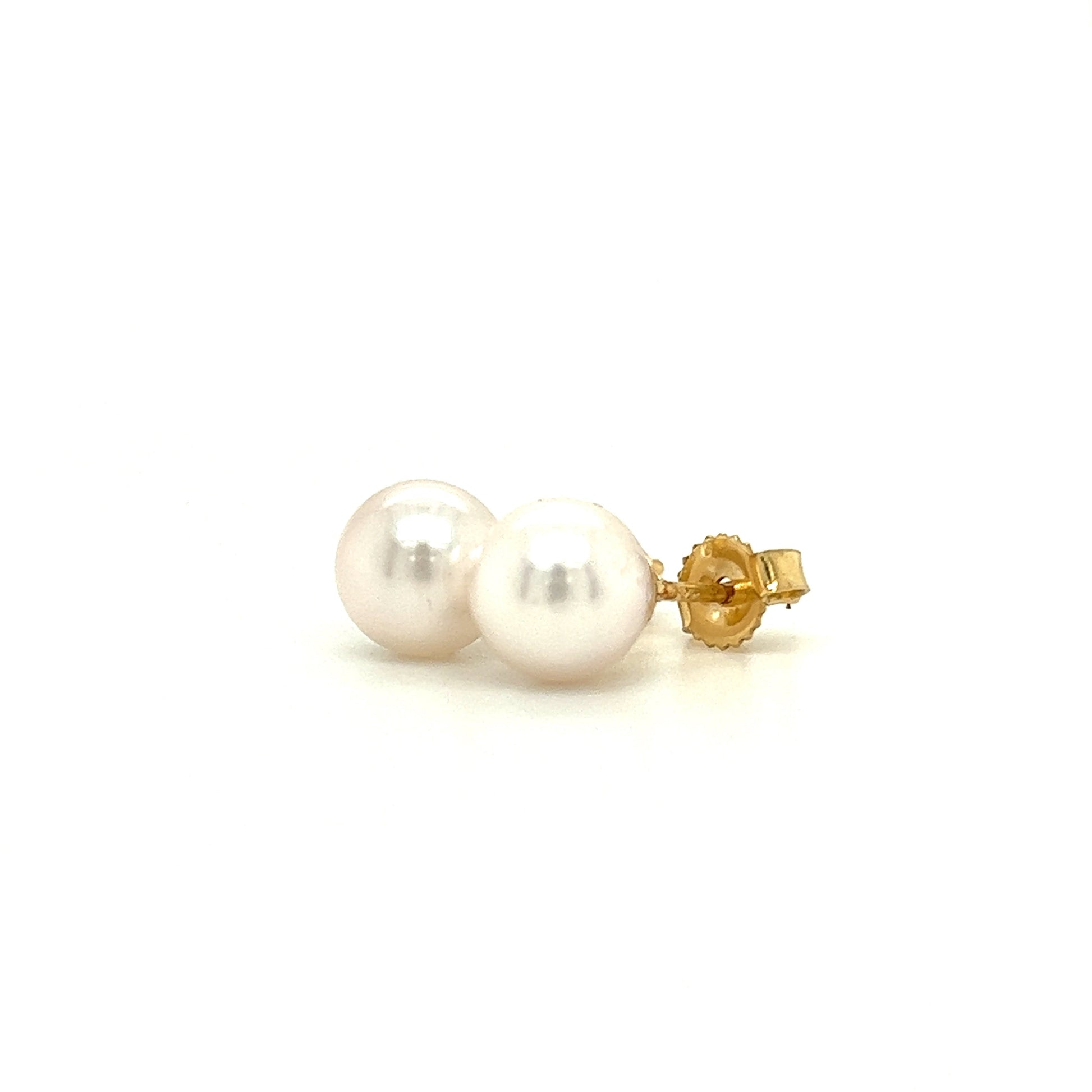 Pearl 6.5mm Stud Earrings in 14K Yellow Gold Right Side View