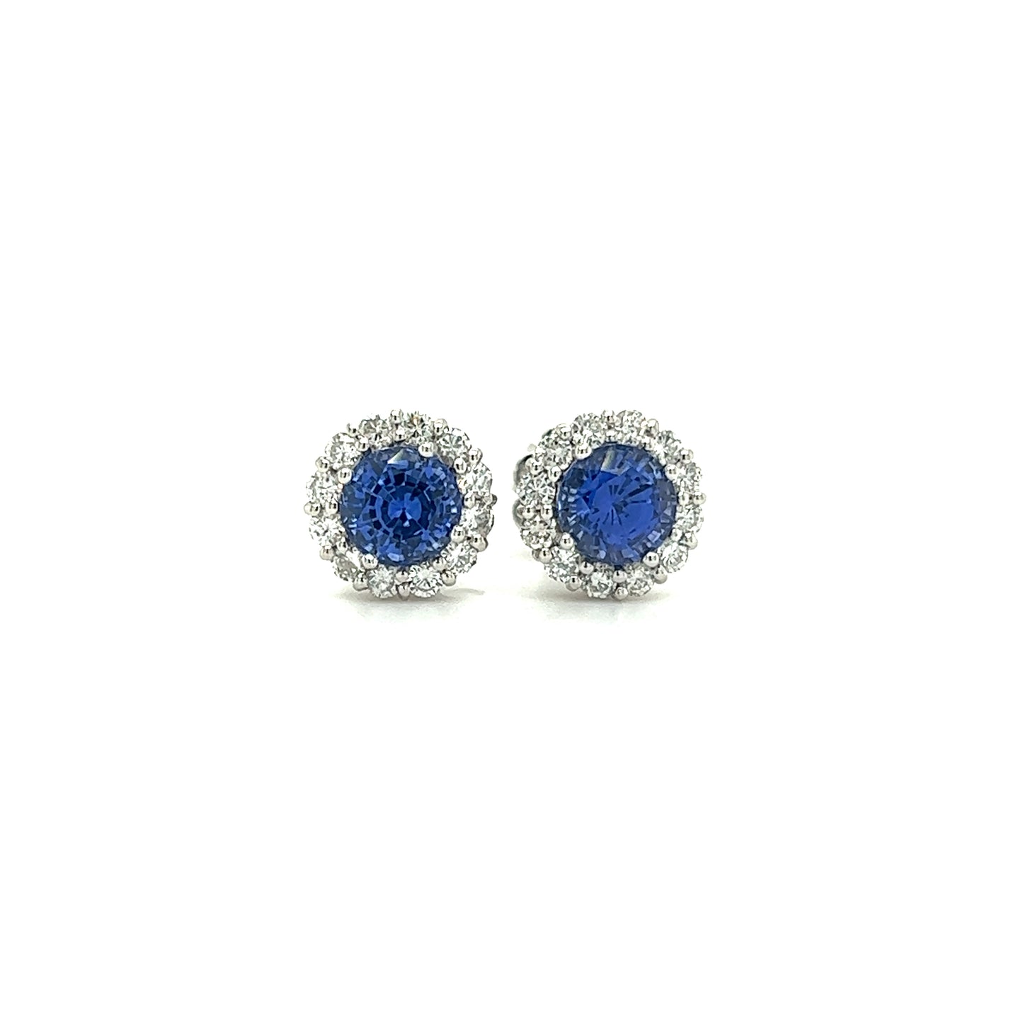 Blue Sapphire Stud Earrings with 0.53ctw of Diamond in 14K White Gold Front View