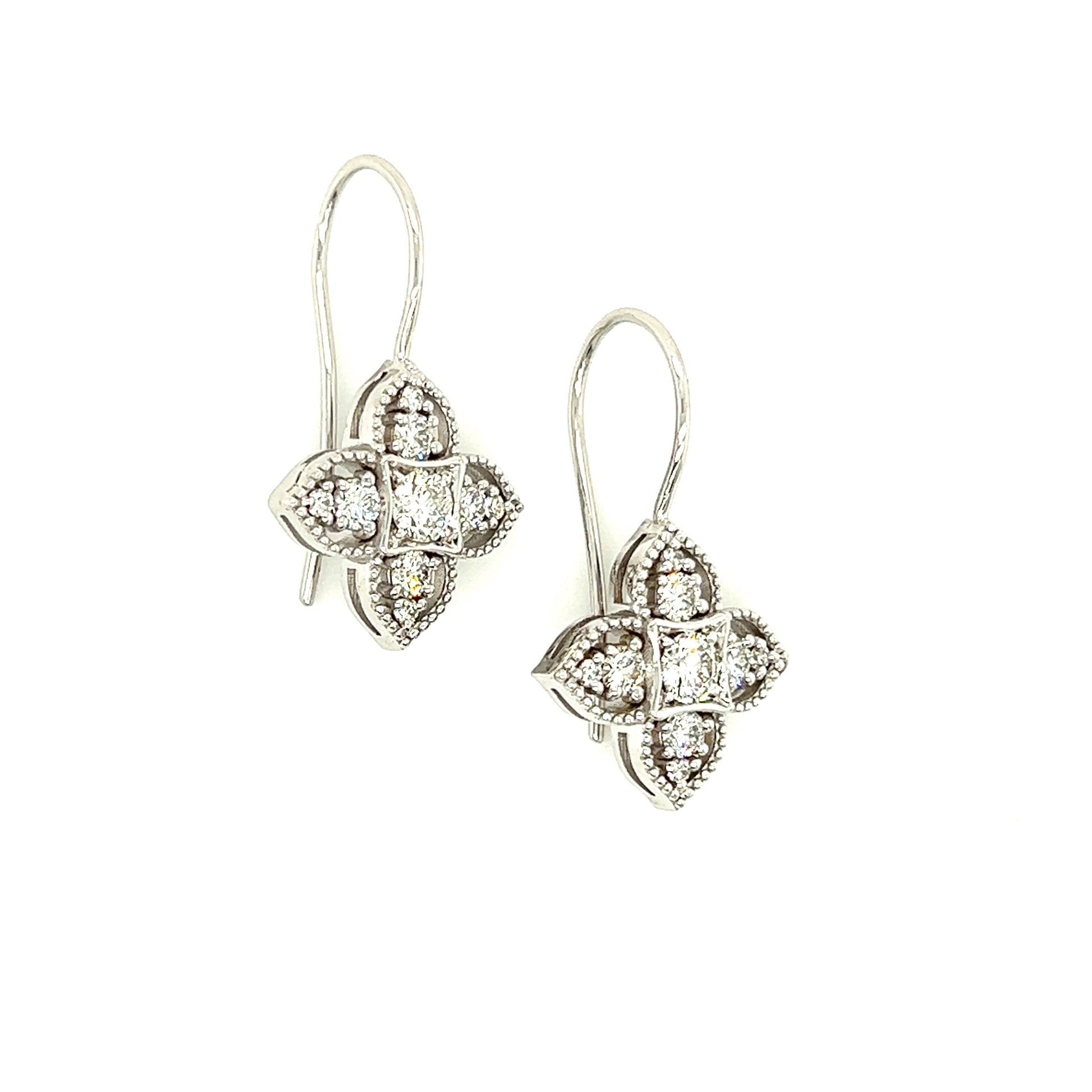 Floral Diamond Dangle Earrings with 1.30ctw of Diamonds in 14K White Gold Left Side View