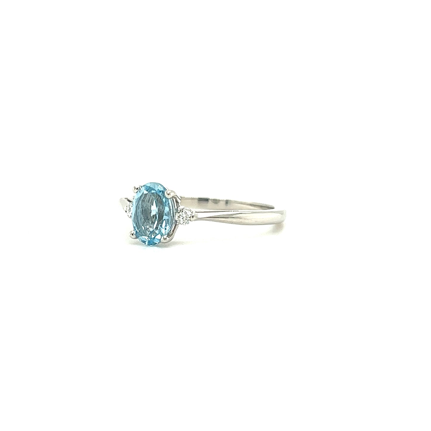 Oval Aquamarine Ring with Two Side Diamonds in 14K White Gold Right Side View