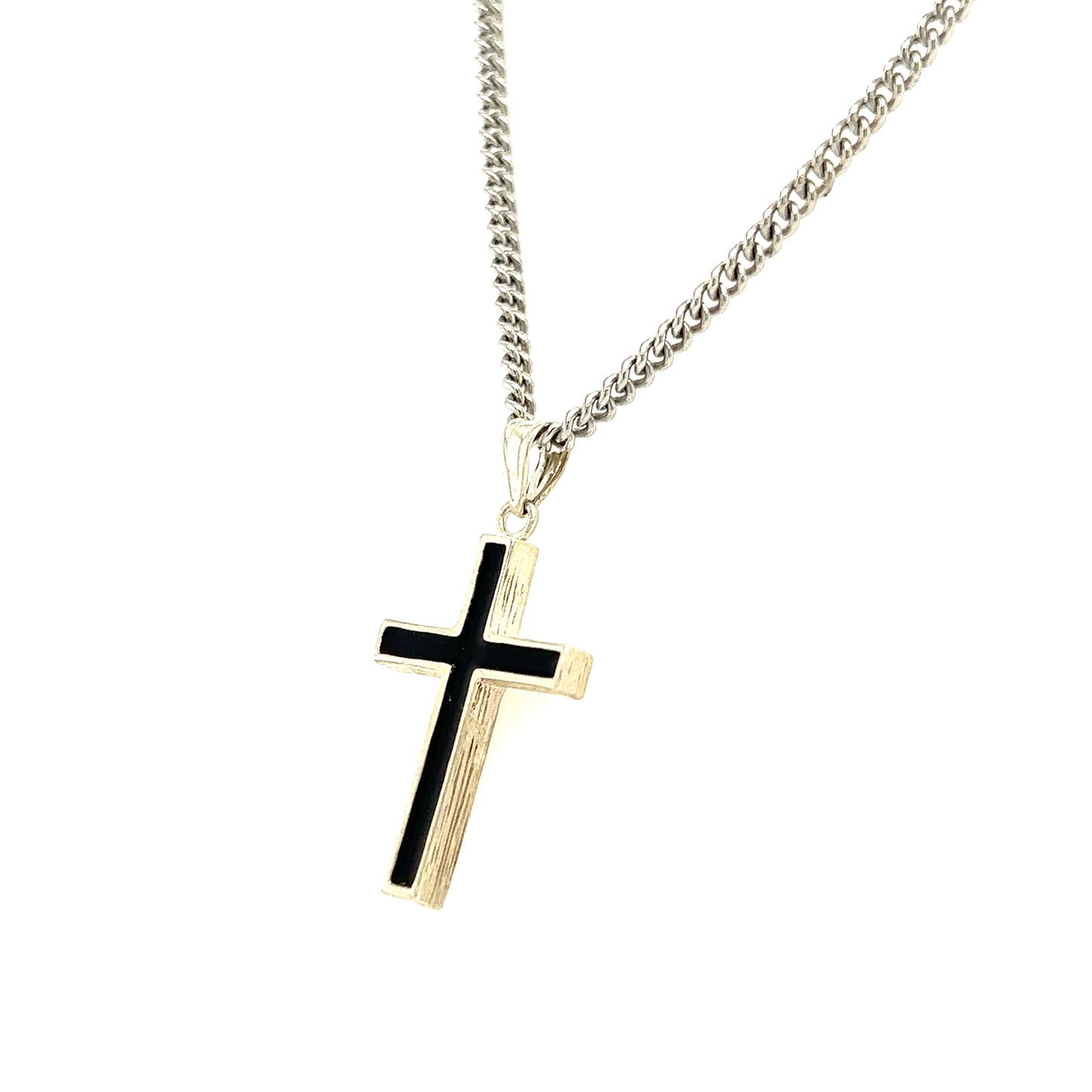 Crucifix Necklace with Black Epoxy in Sterling Silver