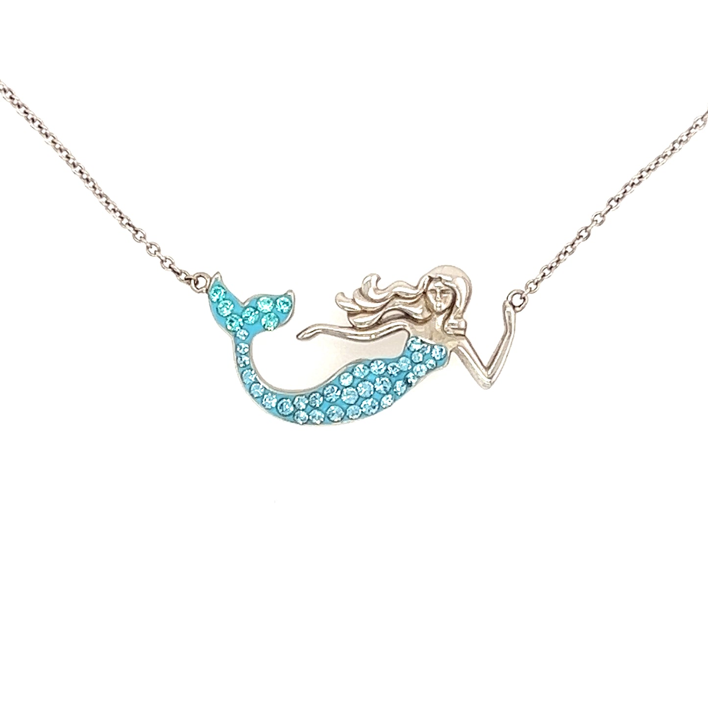 Mermaid Necklace in Sterling Silver Front Mermaid View