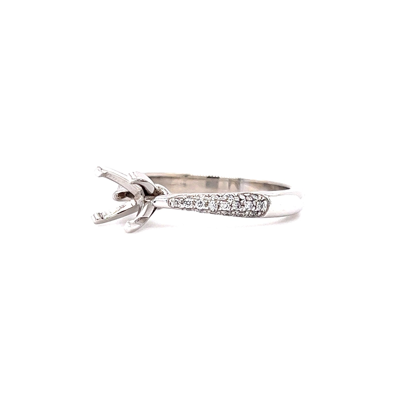 Four Prong Ring Setting with Thirty-Eight Side Diamonds in 14K White Gold Right Side View