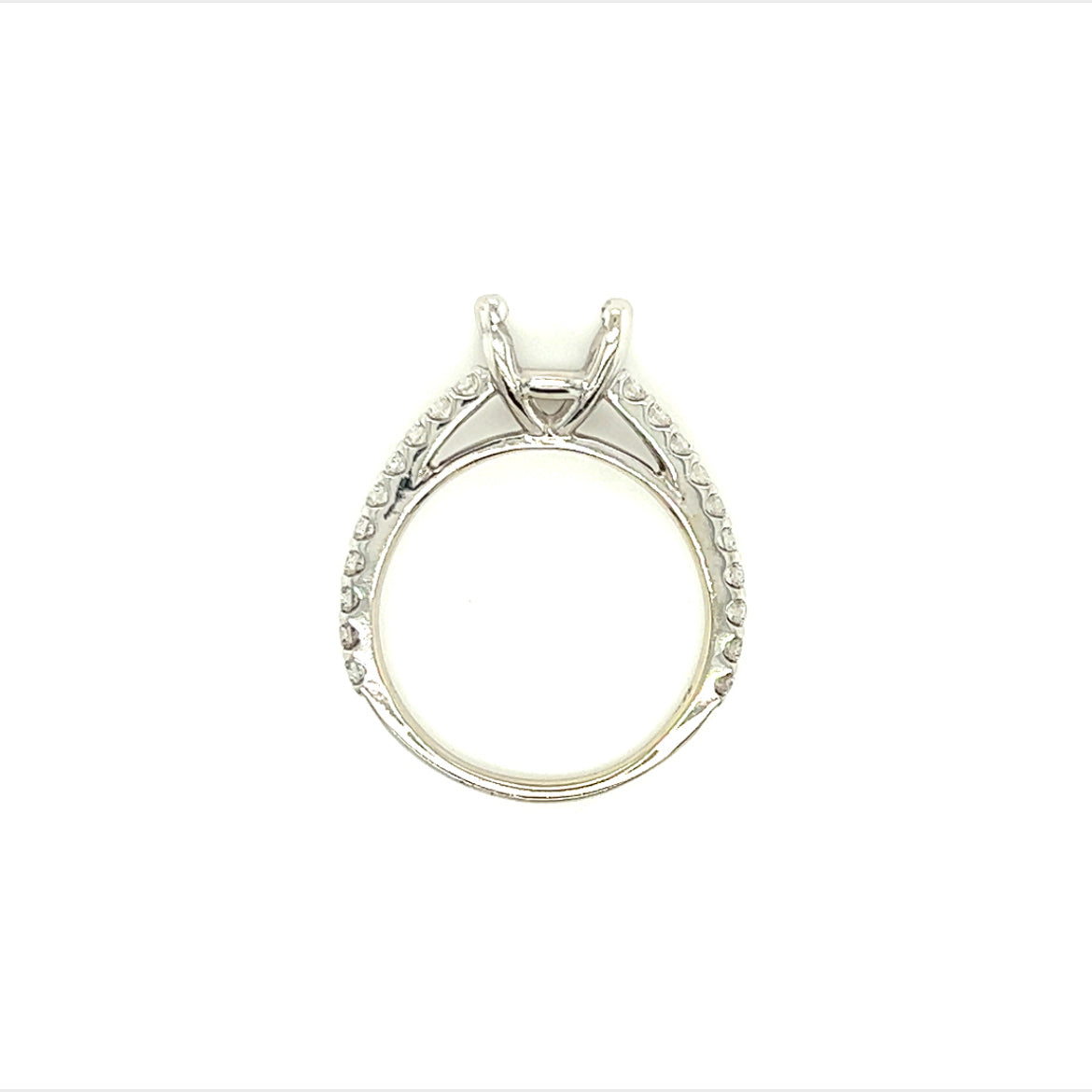 Cathedral Ring Setting with Twenty Side Diamonds in 14K White Gold Top View