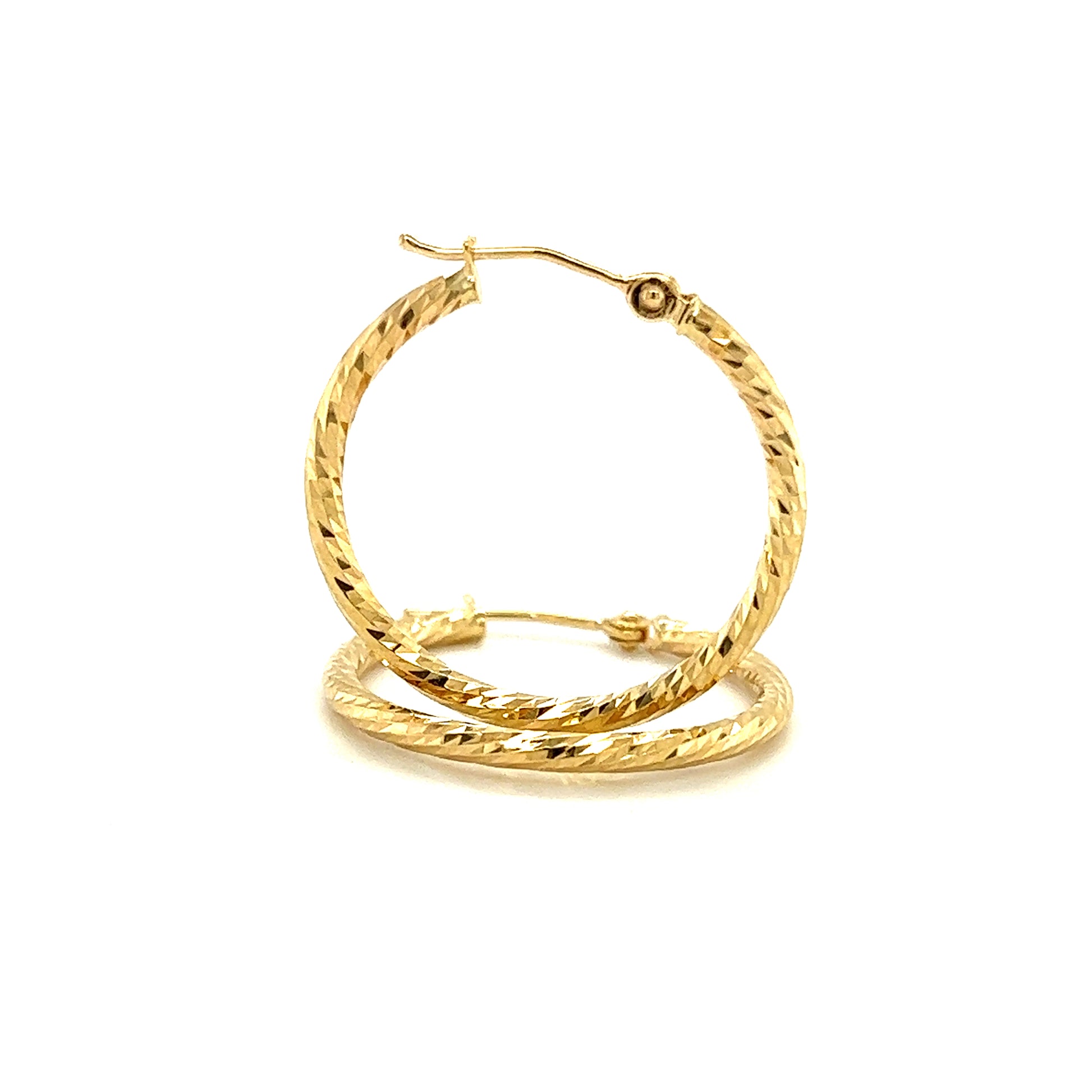 Round Hoop 25.5mm Earrings with Diamond-cut Finish in 14K Yellow Gold