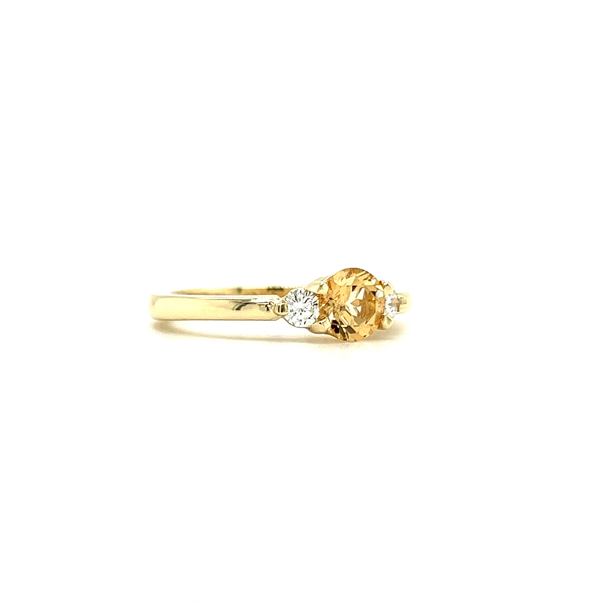 Yellow Topaz Ring with Two Side Diamonds in 14K Yellow Gold Left Side View