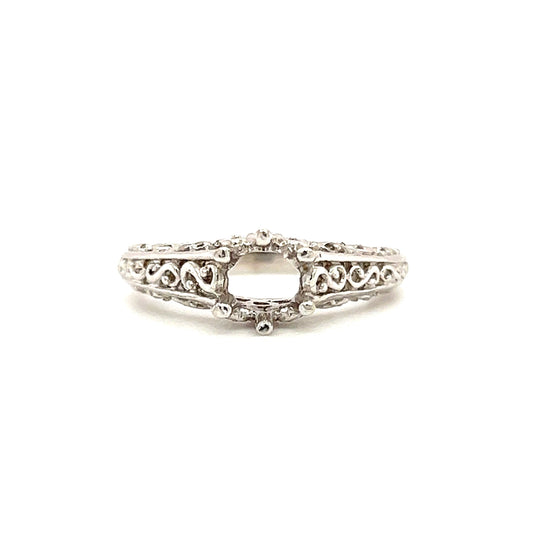 Filigree Ring Setting with Six Prong Head in 14K White Gold Flat View