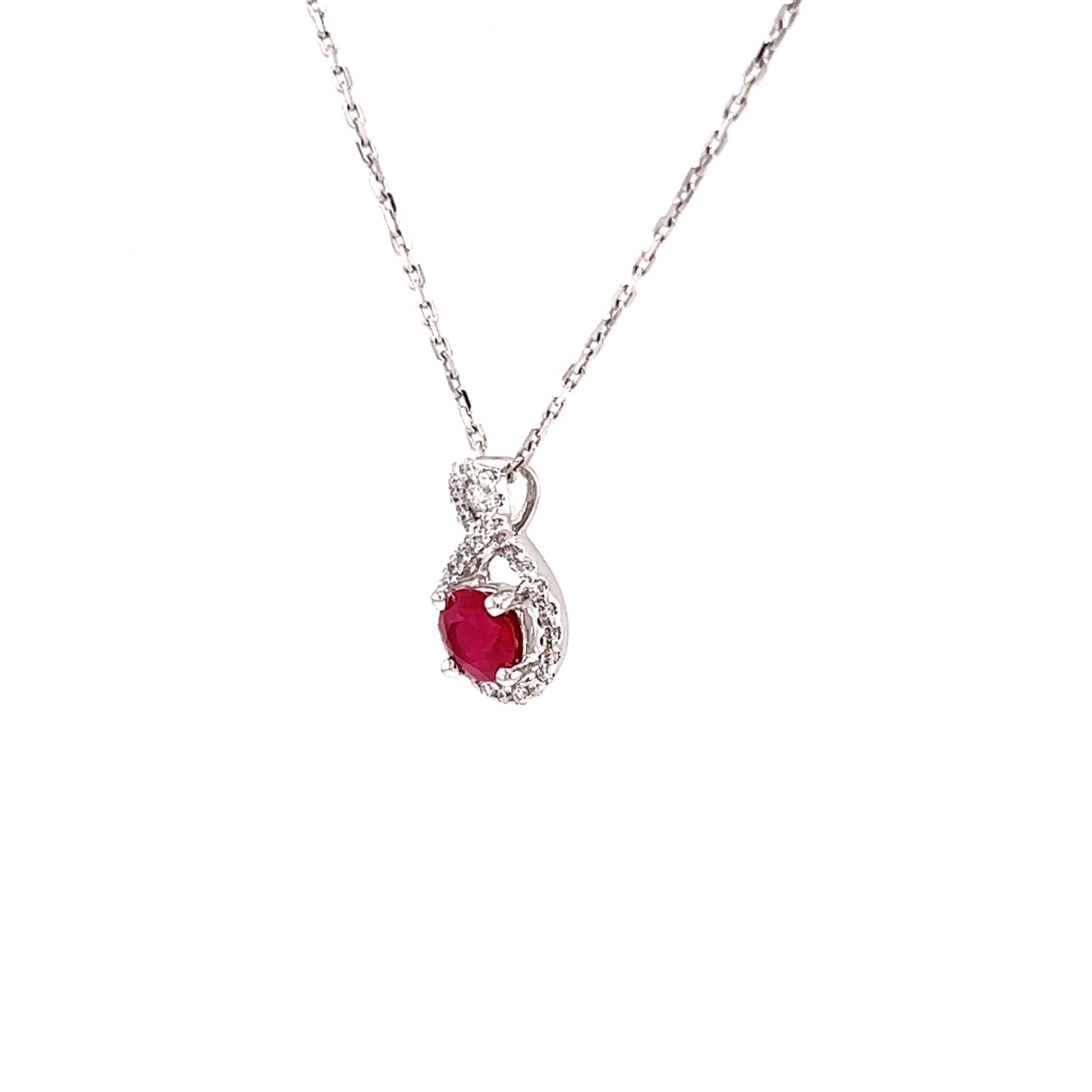 Round Ruby Necklace with 0.15ctw of Diamonds in 14K White Gold Right Side View