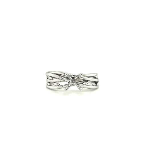 Solitare Vine Ring Setting with Split Shank in 14K White Gold Front View