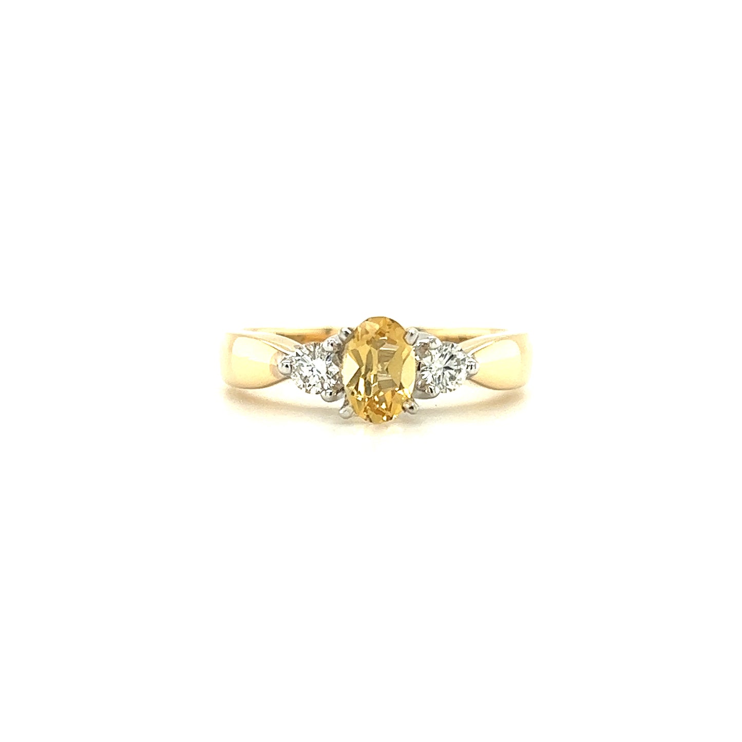 Precious Yellow Topaz Ring with Two Side Diamonds in 14K Yellow Gold