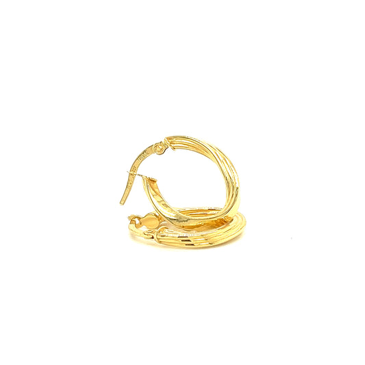 Twisted Oval Hoop Earrings in 14K Yellow Gold Front and Side View