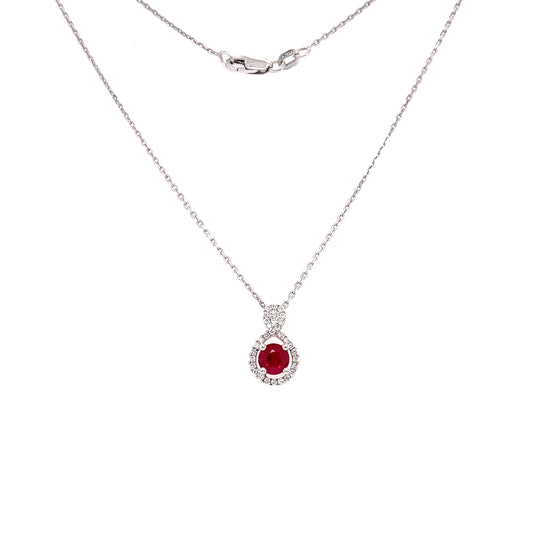 Round Ruby Necklace with 0.15ctw of Diamonds in 14K White Gold Full Necklace Front View