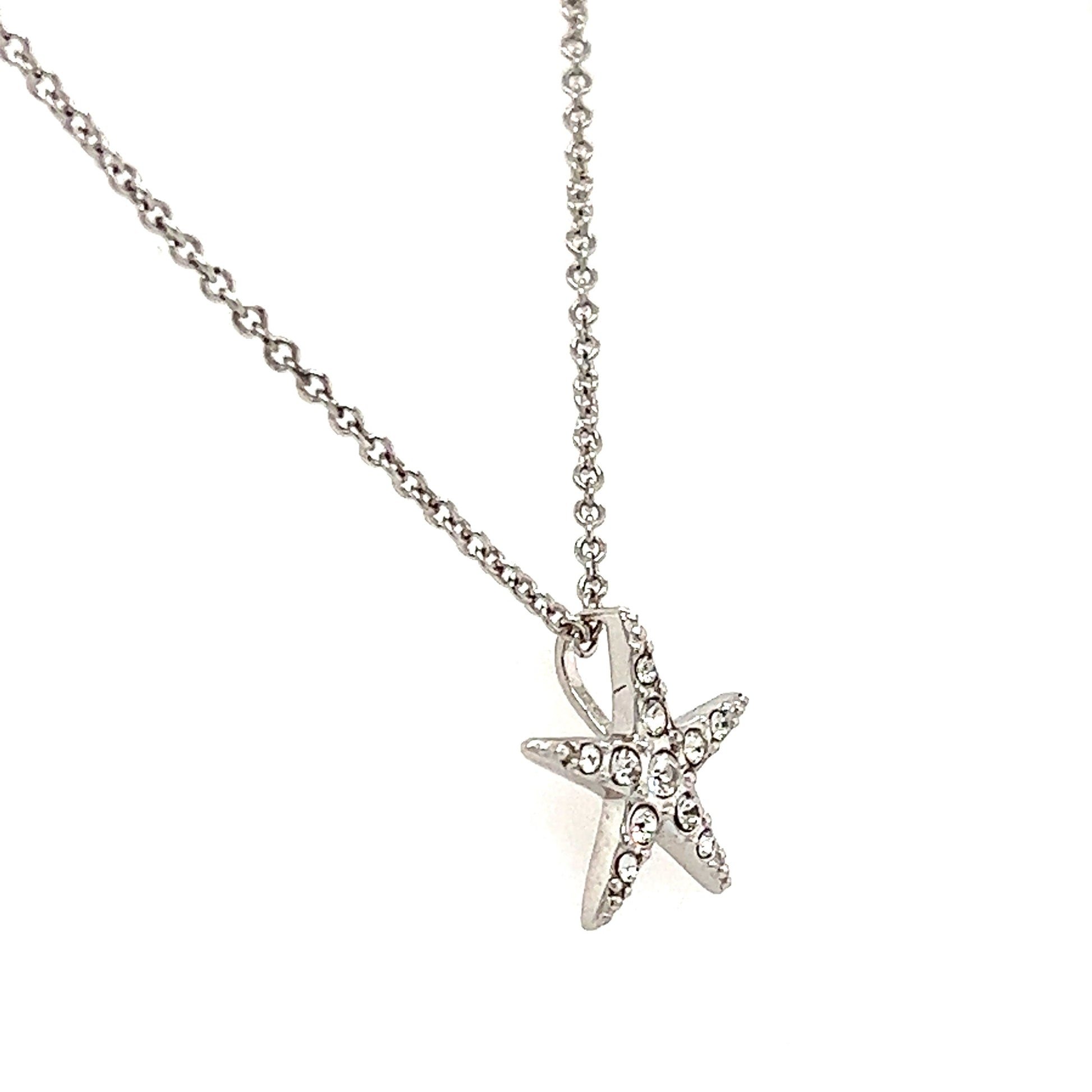 Small Starfish Necklace with White Crystals in Sterling Silver Right Side View