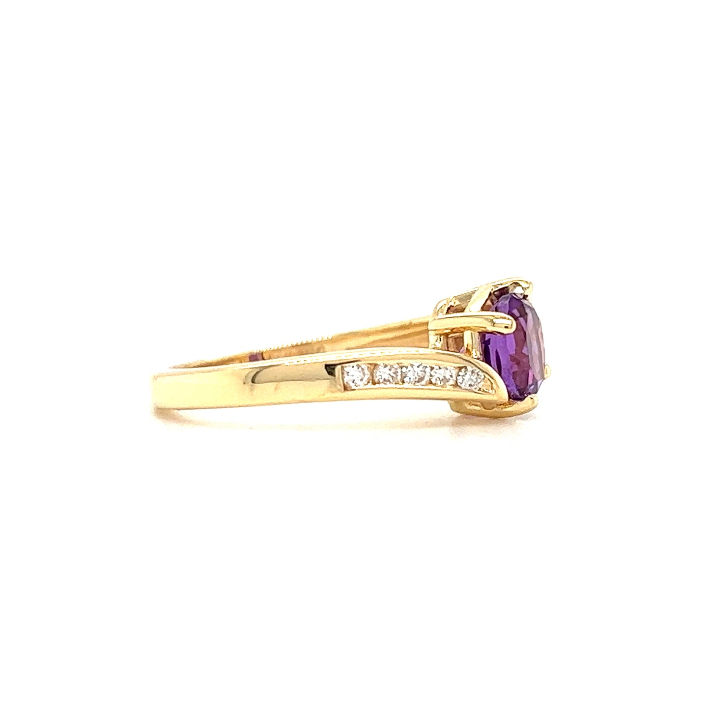 Bypass Amethyst Ring in 14K Yellow Gold Right Profile View