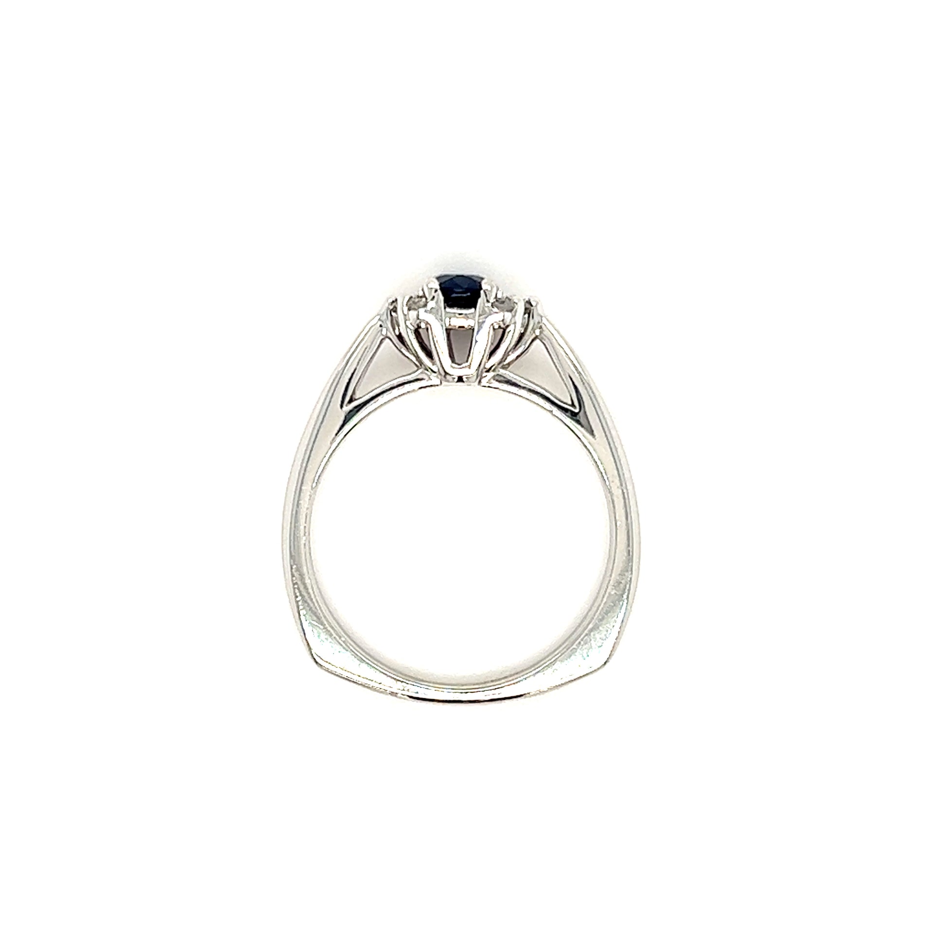 Oval Sapphire Ring with Six Side Diamonds in 14K White Gold Top View