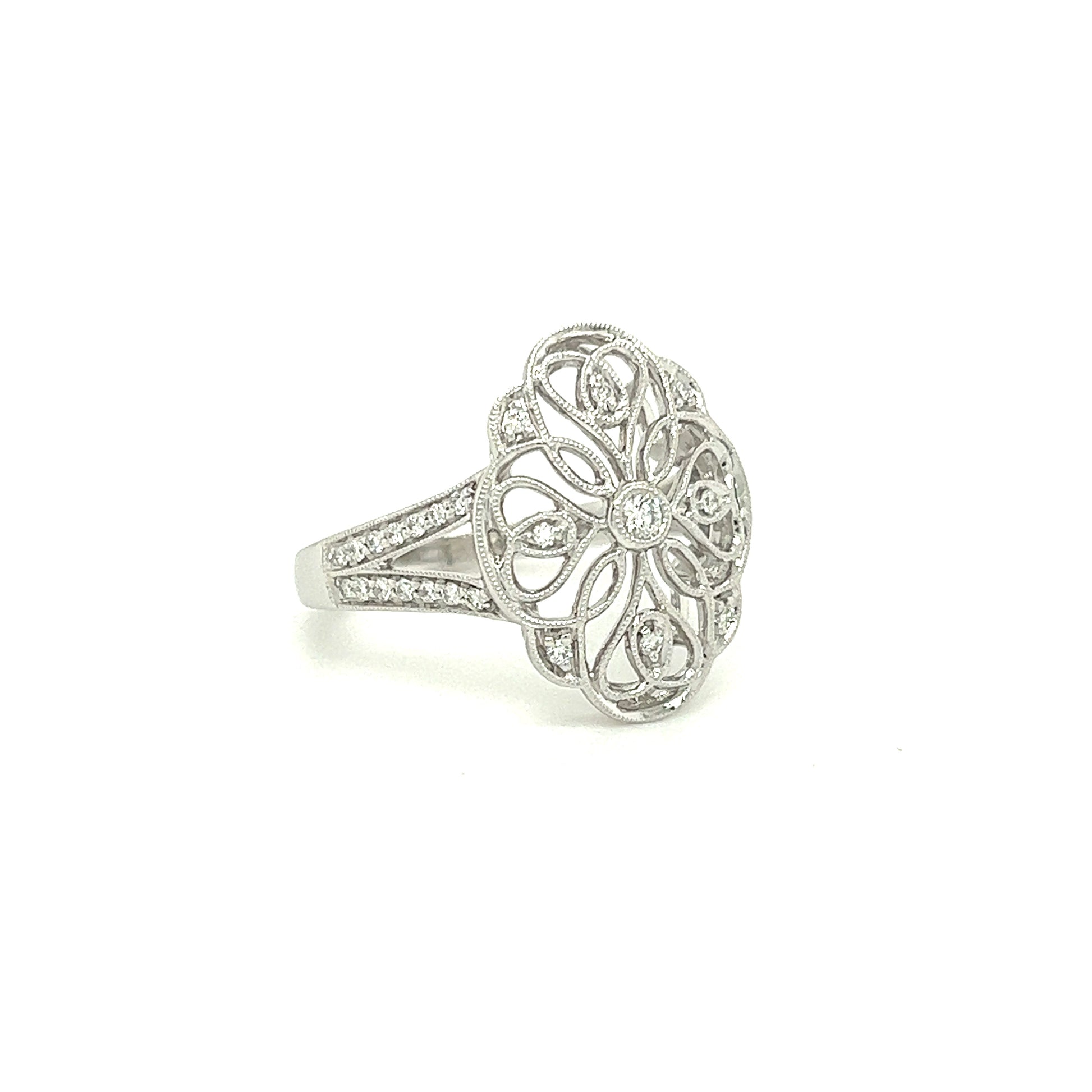 Filigree Diamond Ring with 0.2ctw of Diamonds in 14K White Gold Left Side View