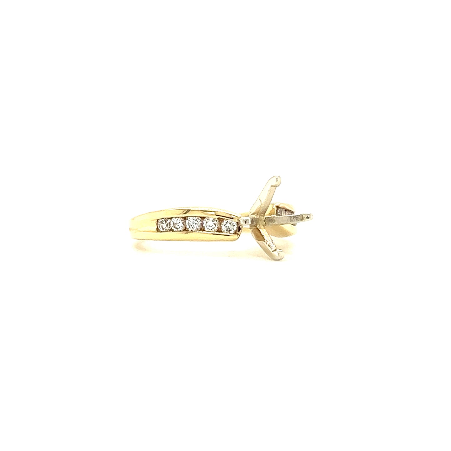 Bypass Ring Setting with Ten Side Diamonds in 14K Yellow Gold Left Side View