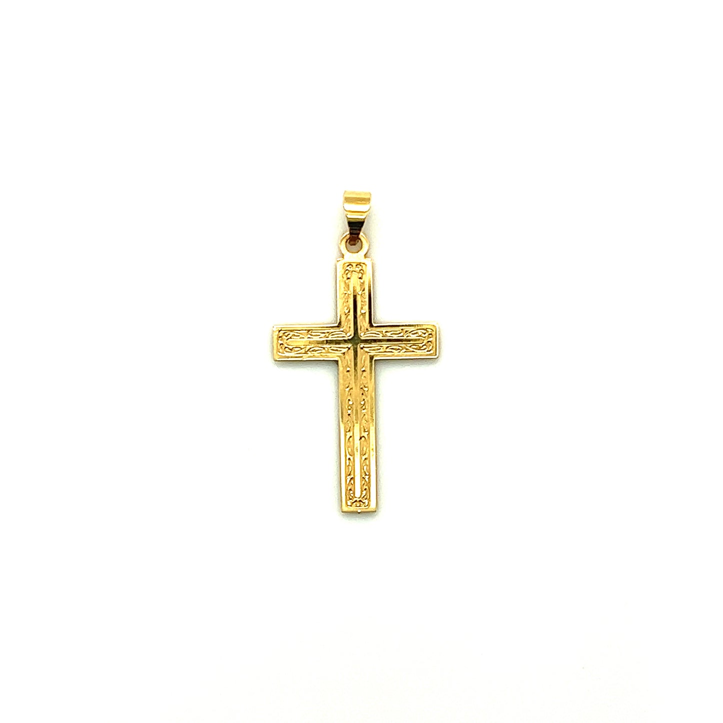 Small Etched Cross Pendant in 14K Yellow Gold Pendant Front View
