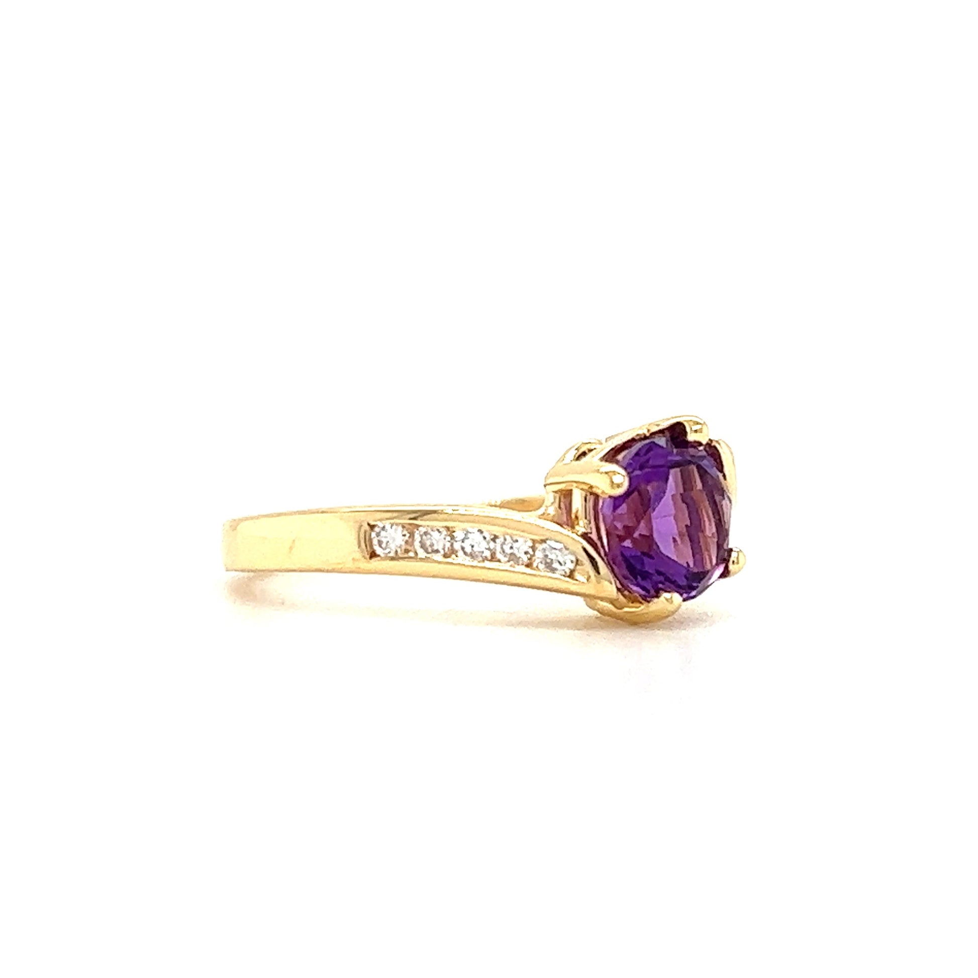 Bypass Amethyst Ring in 14K Yellow Gold Right View Side