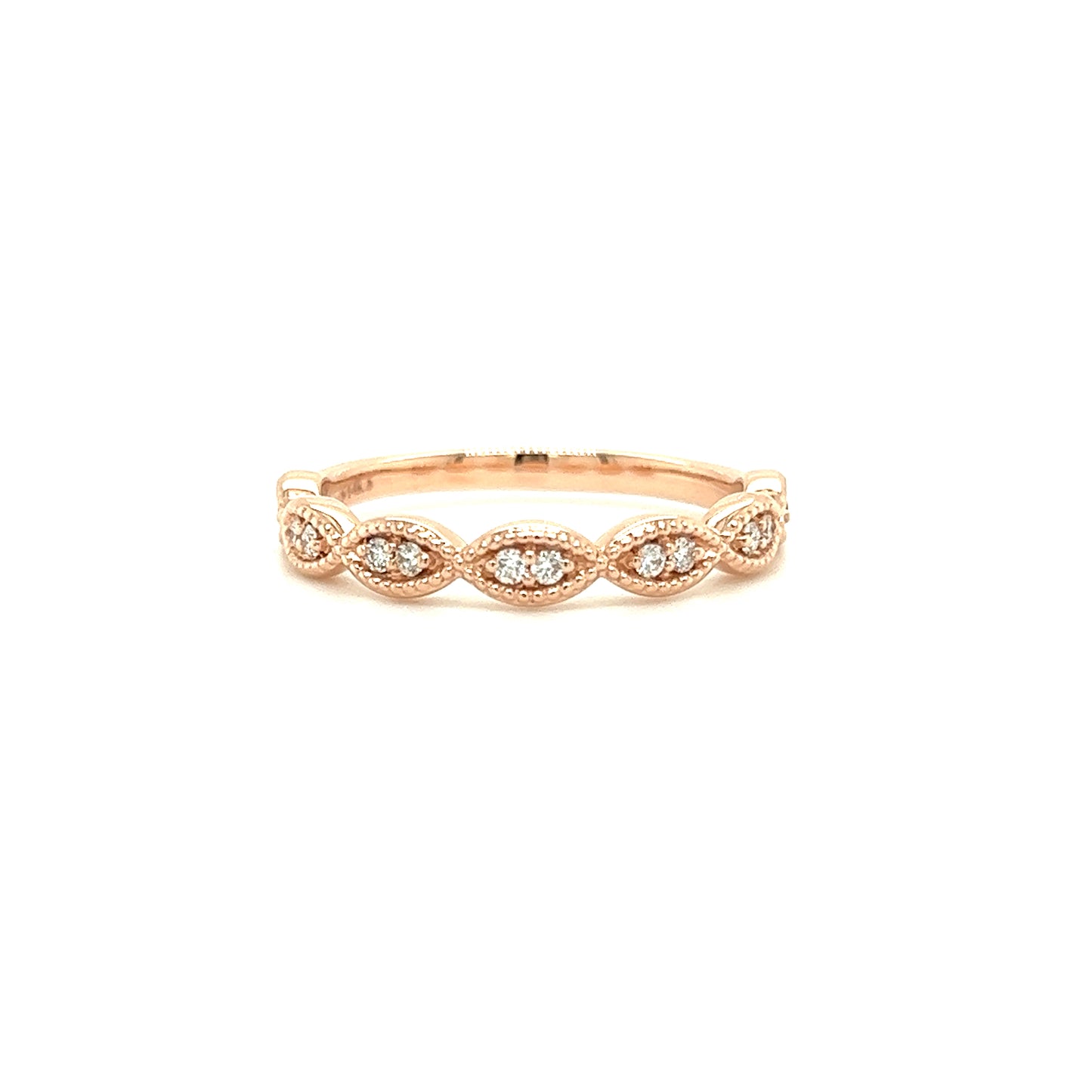Diamond Ring with Fourteen Diamonds in 14K Rose Gold Front View
