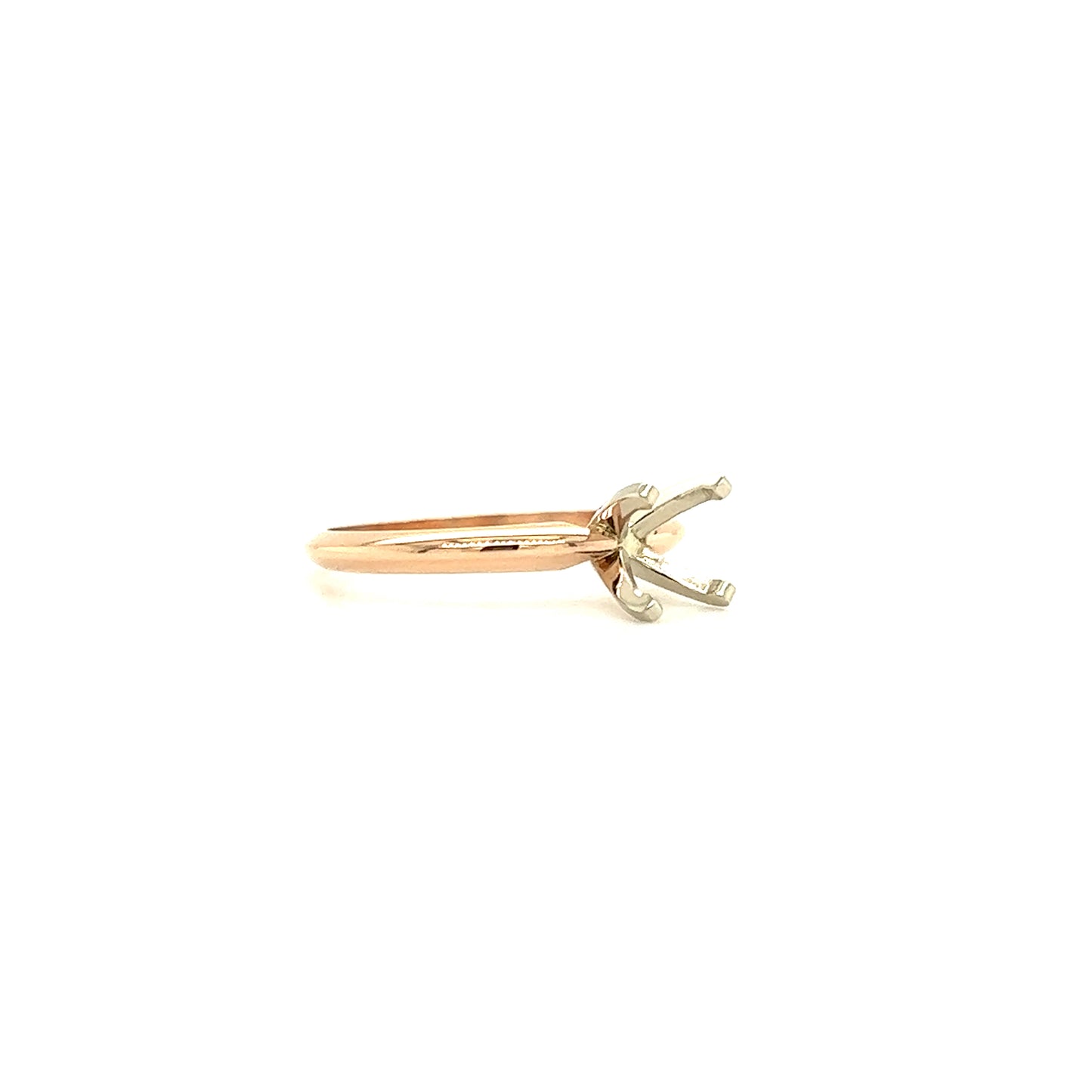 Solitaire Engagement Setting with 14K White Gold Prong Head in 14K Rose Gold Left Side View