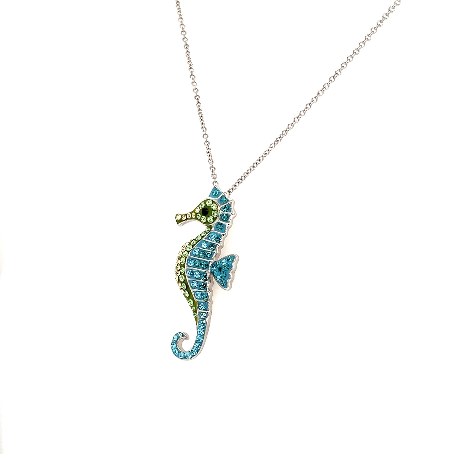 Seahorse Necklace with Multicolor Crystals in Sterling Silver Right Side View