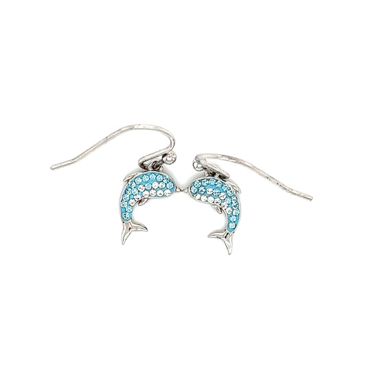 Dolphin Dangle Earrings in Sterling Silver Top View