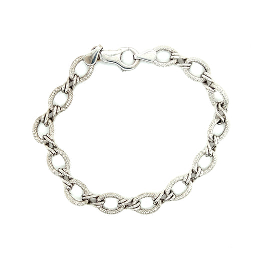 Fancy Bracelet with Textured and Twisted Links in 14K White Gold Top View