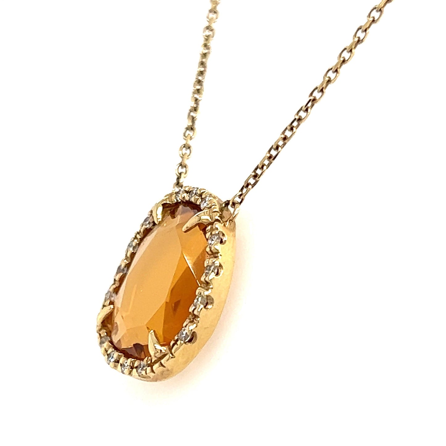 Citrine Necklace in 14K Yellow Gold with Diamonds Left Side View